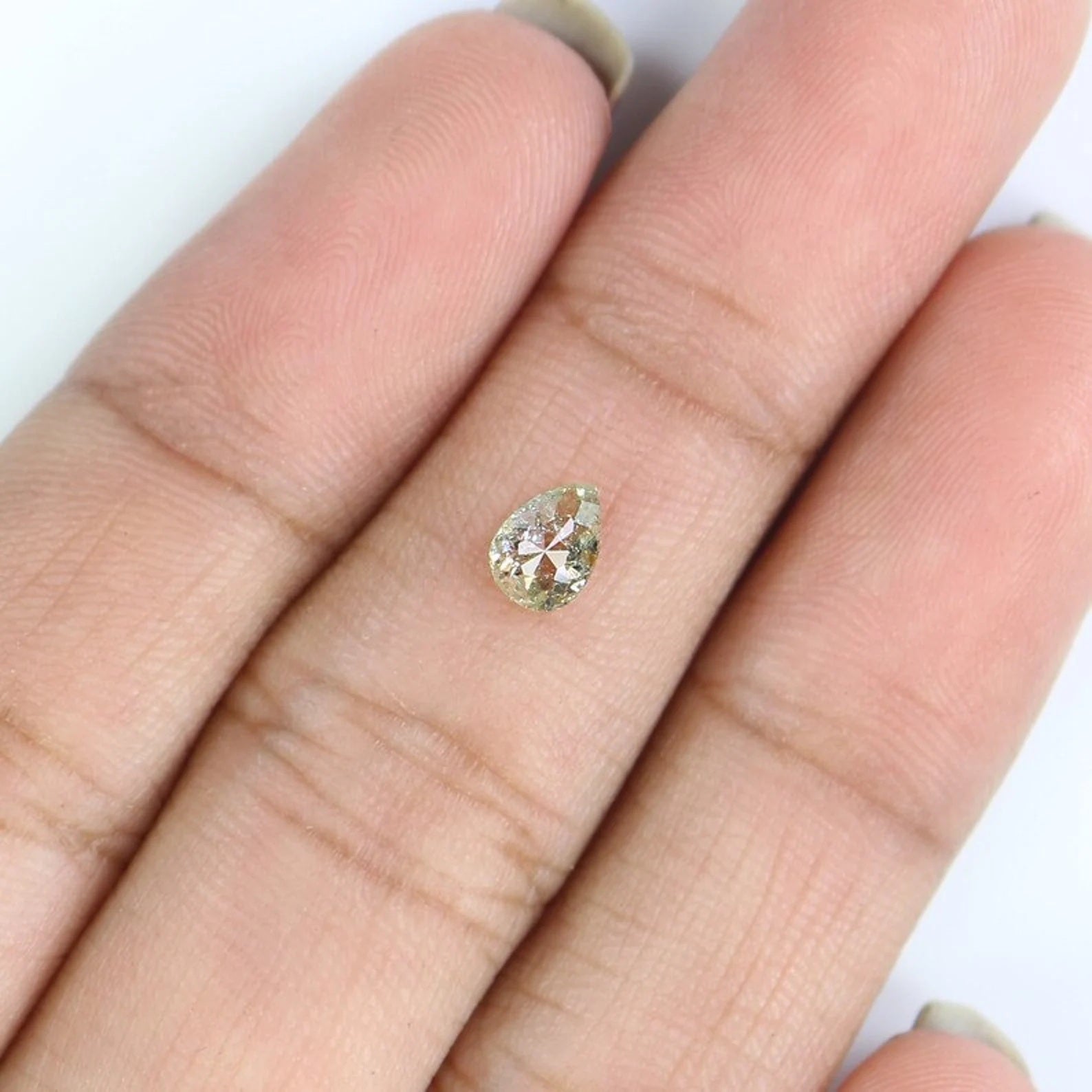 0.42 Ct Natural Loose Pear Shape Diamond Yellow Green Color Pear Cut Diamond 5.55 MM Natural Yellow Green Color Pear Rose Cut Diamond NQ129