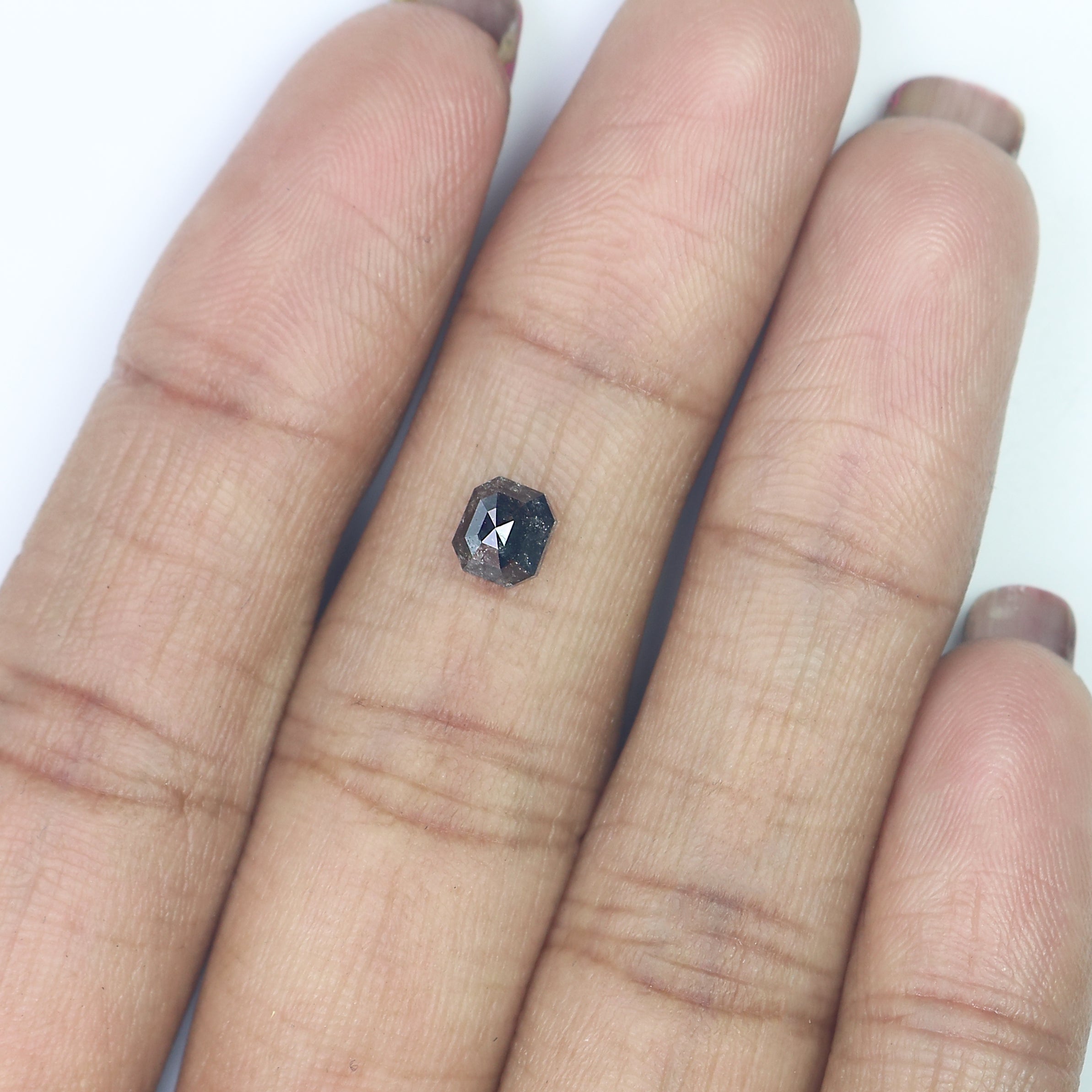0.80 CT Natural Loose Emerald Shape Diamond Salt And Pepper Emerald Diamond 5.10 MM Black Grey Color Emerald Shape Rose Cut Diamond QK1796
