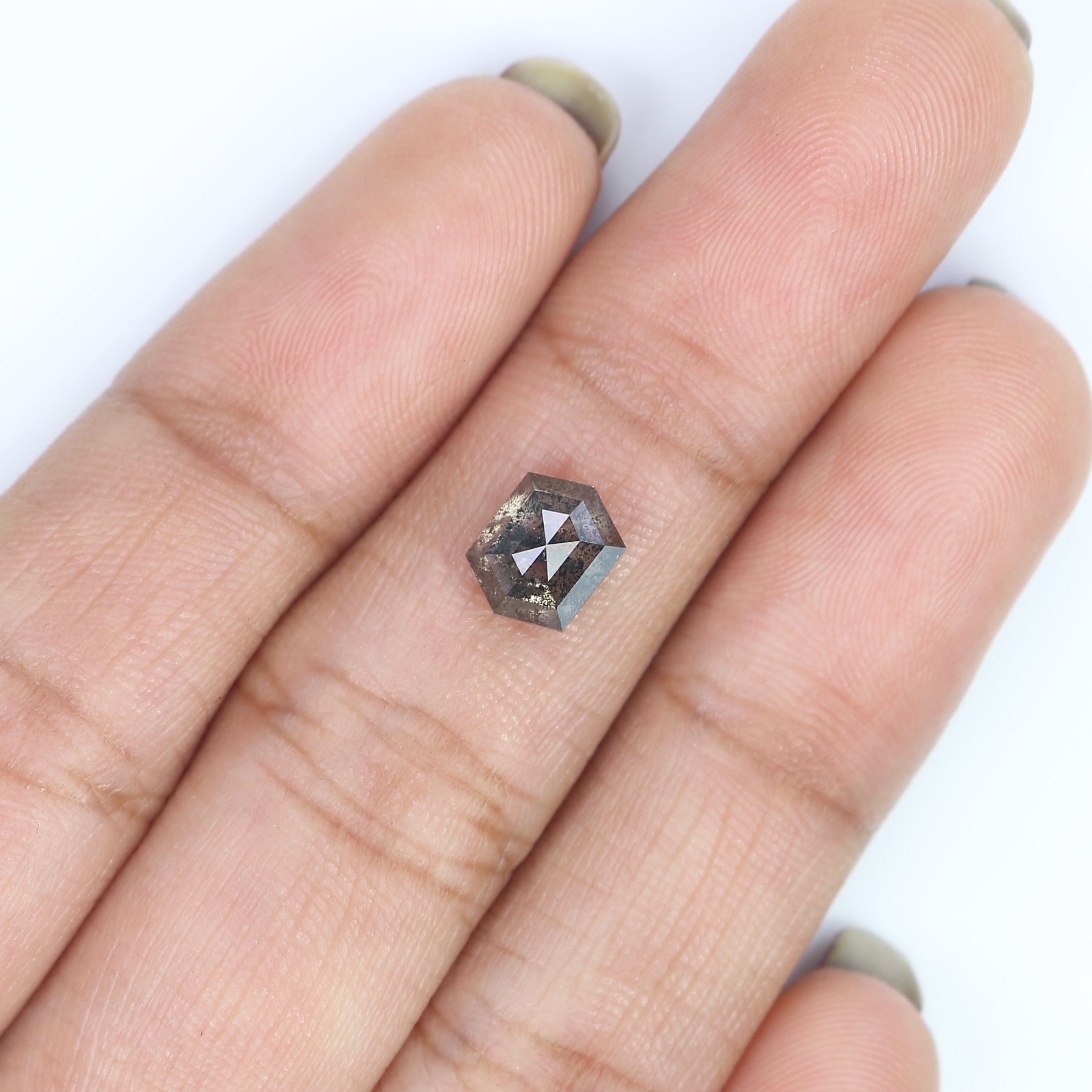 Natural Loose Hexagon Diamond, Salt And Pepper Hexagon Diamond, Natural Loose Diamond, Hexagon Rose Cut Diamond, 1.38 CT Hexagon Shape L2997