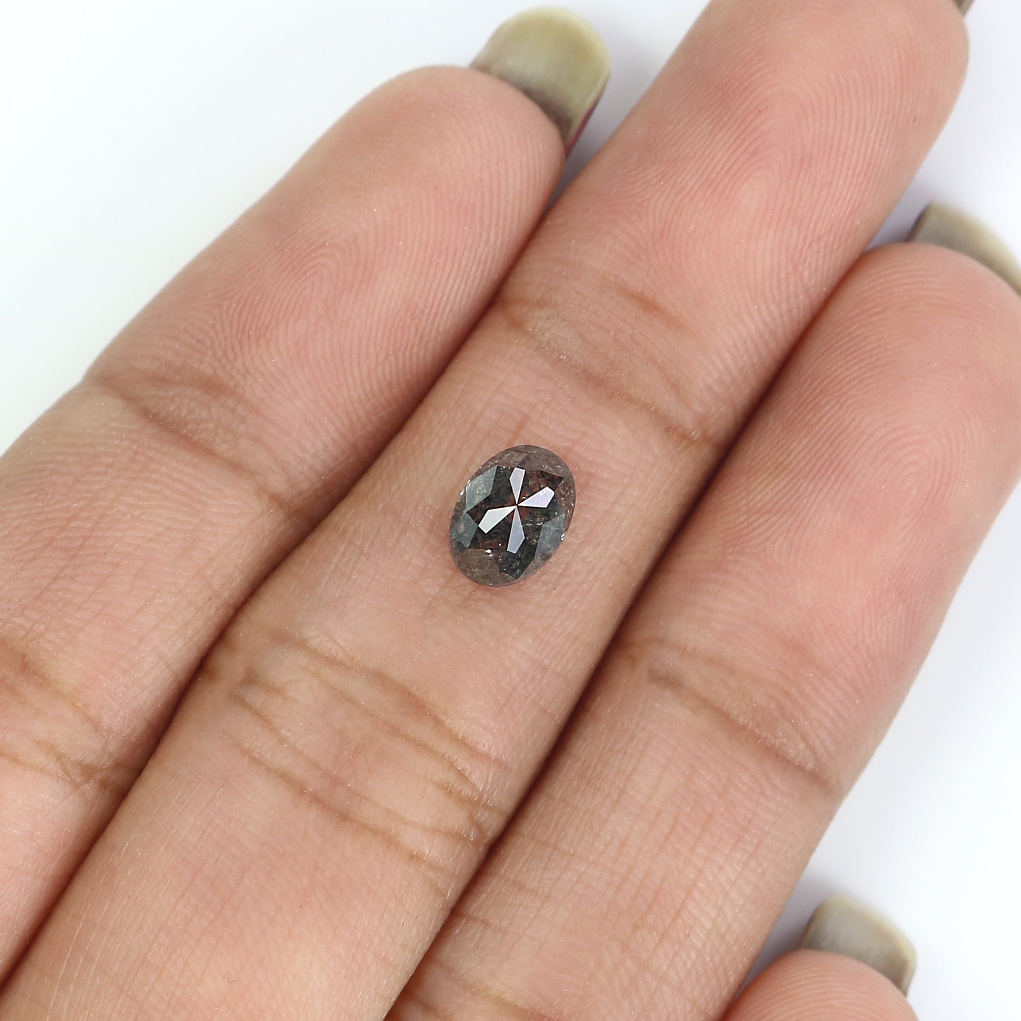 0.91 CT Natural Loose Oval Shape Diamond Salt And Pepper Oval Cut Diamond 6.75 MM Natural Black Grey Diamond Oval Rose Cut Diamond KQ2701