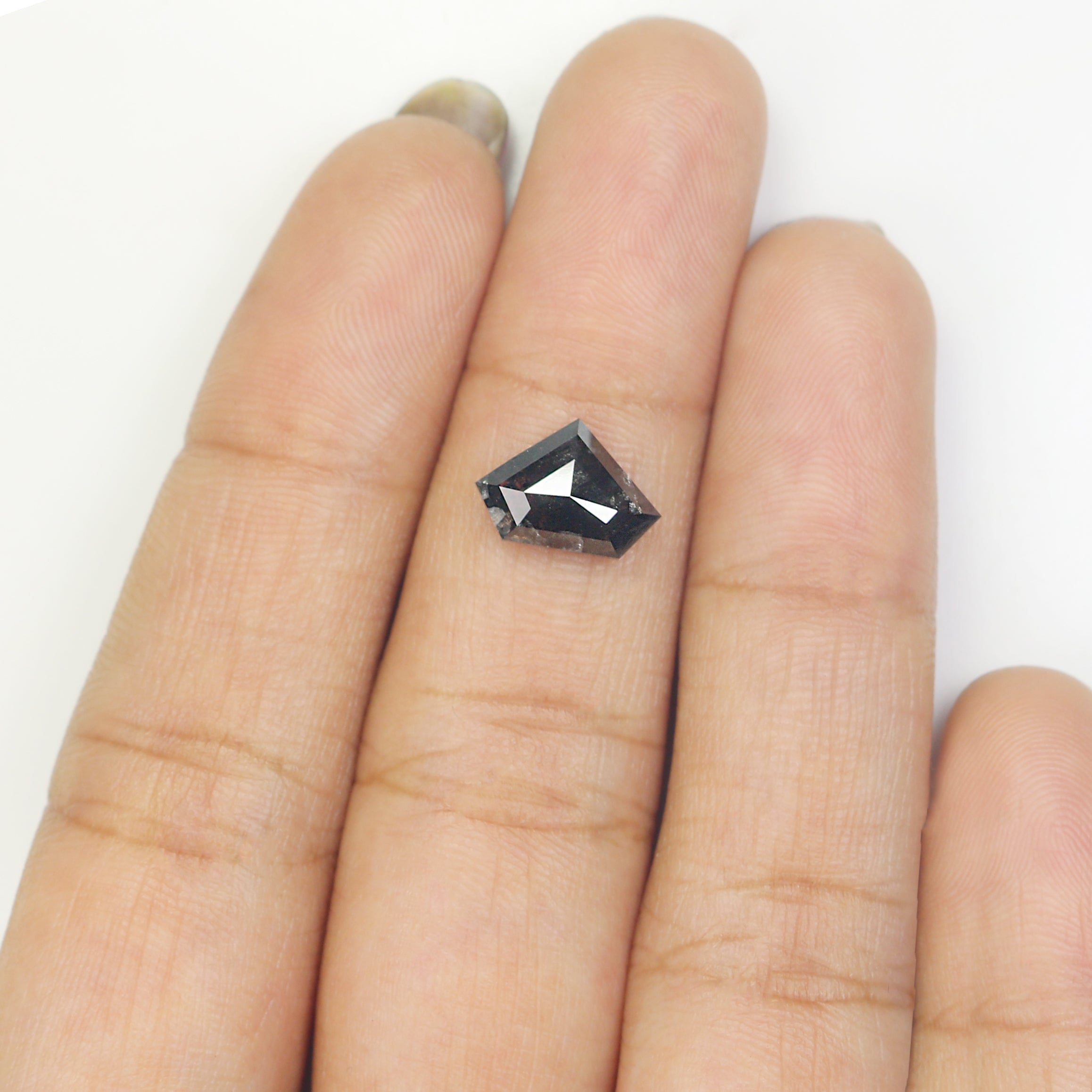 1.97 Ct Natural Loose Shield Shape Diamond Salt And Pepper Shield Cut Diamond 7.30 MM Black Gray Color Shield Shape Rose Cut Diamond QL700