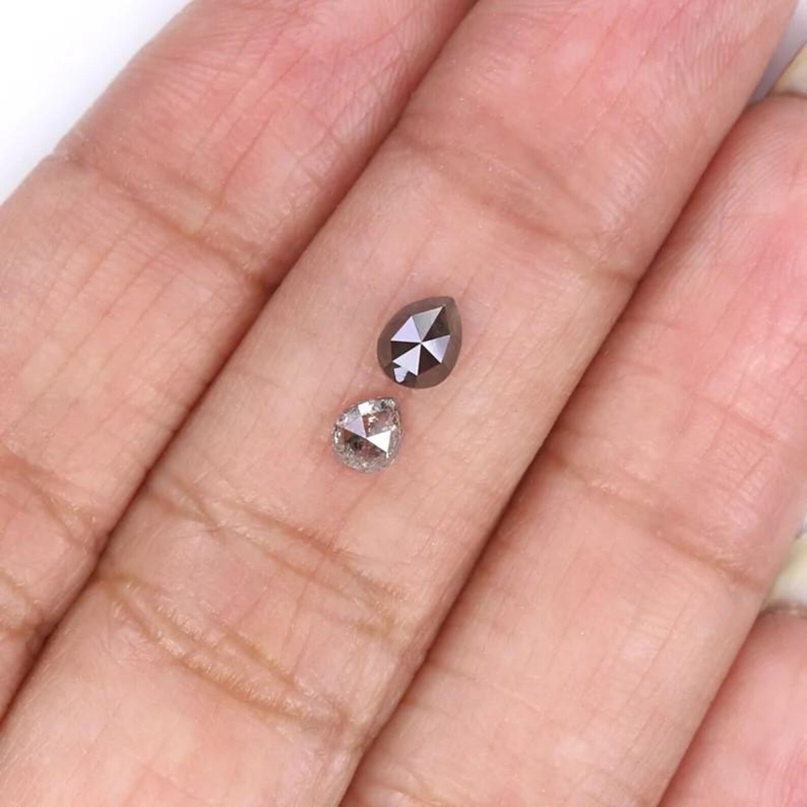 0.68 CT Natural Loose Pear Cut Pair Diamond Salt And Pepper Pear Shape Diamond 4.00 MM Natural Black Gray Color Pear Rose Cut Diamond NQ8535