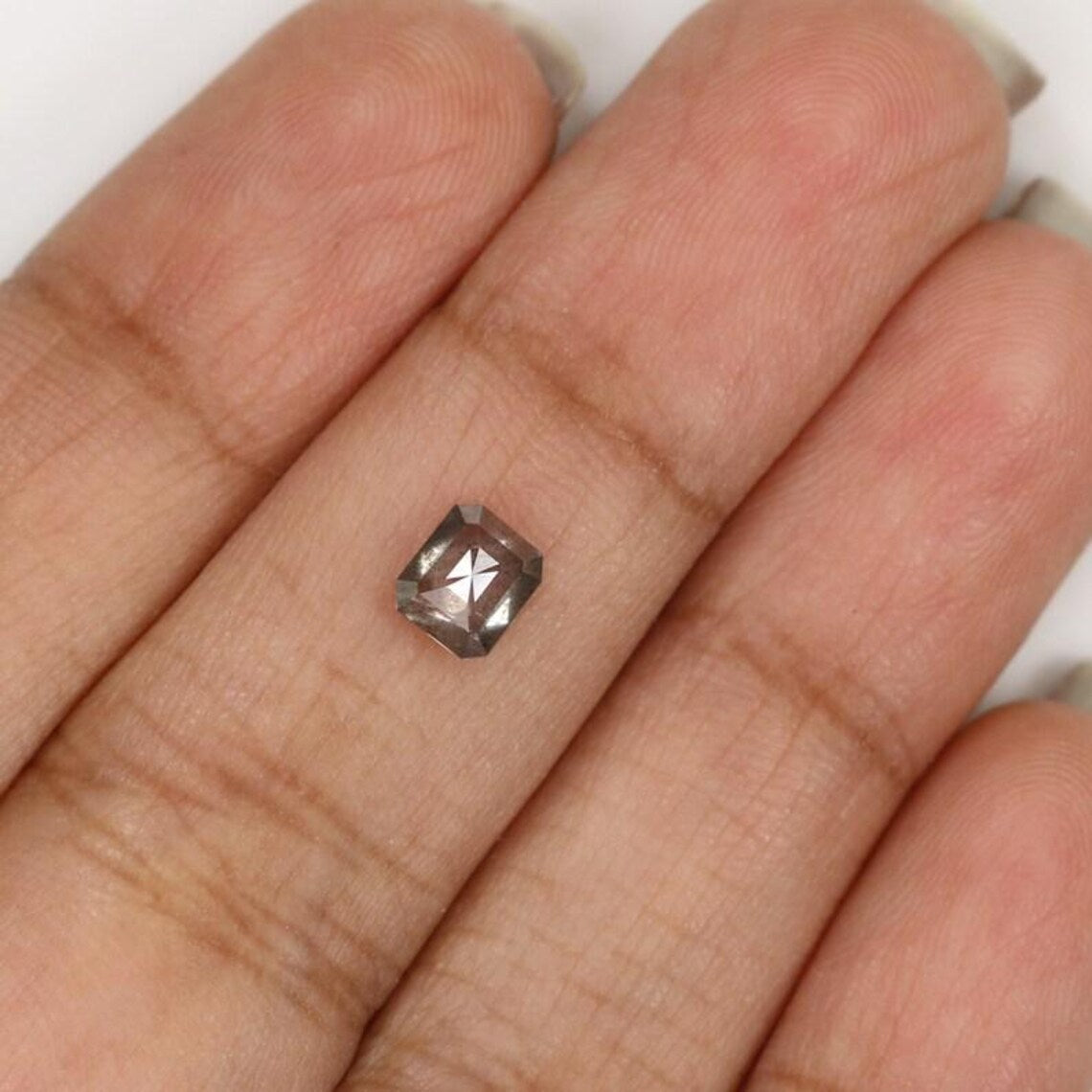 0.67 Ct Natural Loose Emerald Shape Diamond Salt And Pepper Emerald Diamond 5.20 MM Natural Black Grey Color Emerald Rose Cut Diamond NQ8706