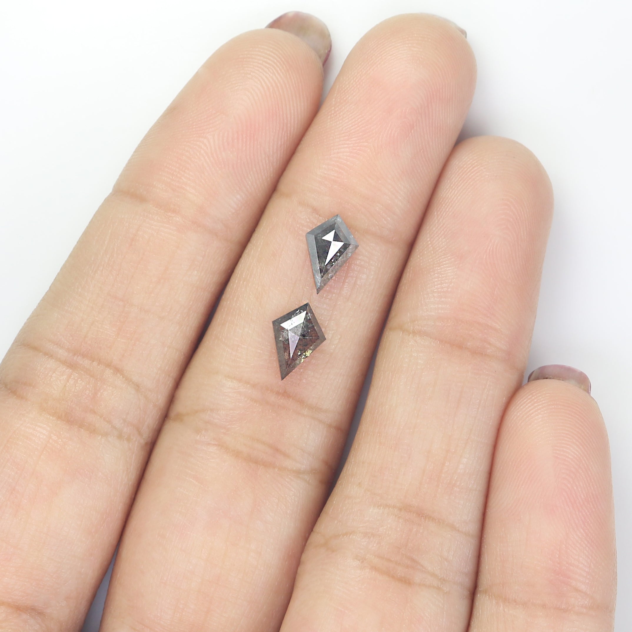 1.18 CT Natural Loose Kite Cut Pair Diamond Salt And Pepper Kite Diamond 7.75 MM Natural Loose Black Grey Color Kite Rose Cut Diamond L3438
