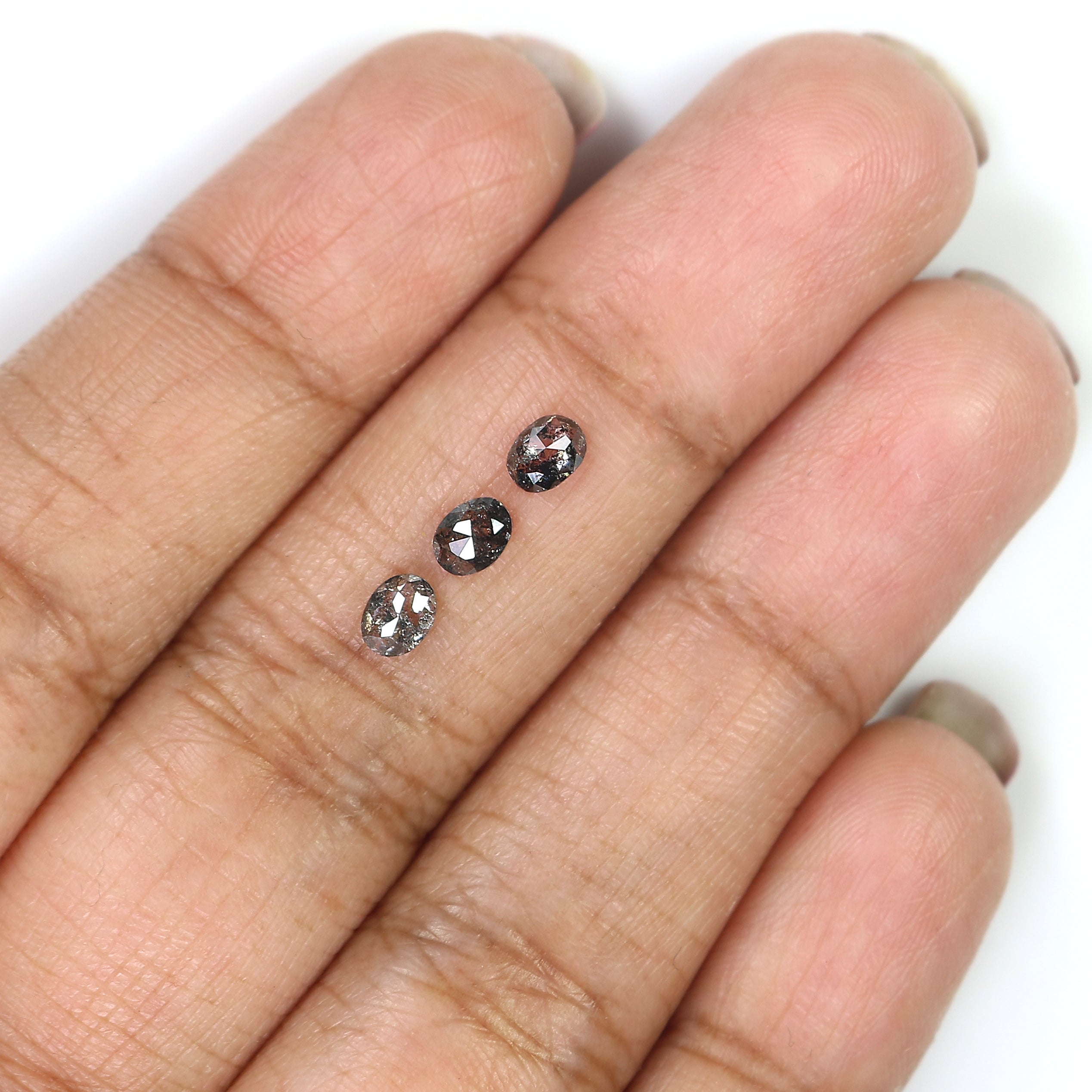 0.73 CT Natural Loose Oval Shape Diamond Salt And Pepper Oval Cut Diamond 4.25 MM Natural Black Grey Color Oval Rose Cut Diamond LQ2776