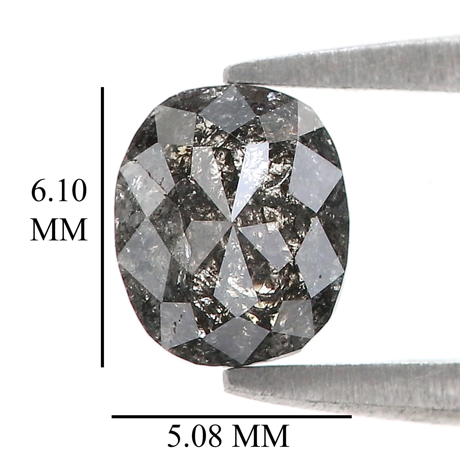 Natural Oval Salt and Pepper Diamond 0.89 CT Loose Oval Rose Cut Black Grey Stone 6.10 MM Rustic Diamond For Custom Engagement Ring L3628