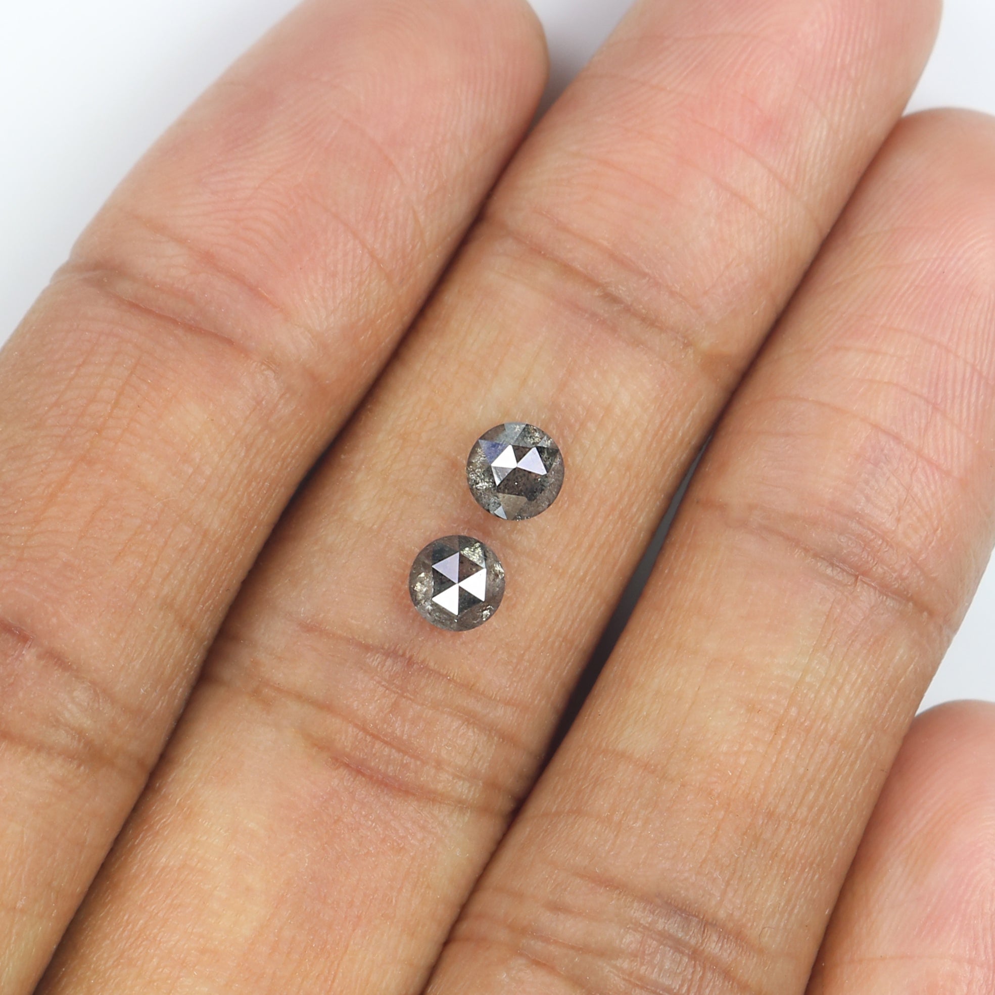 0.92 CT Natural Loose Round Rose Cut Pair Diamond Salt And Pepper Round Shape Diamond 4.45 MM Black Grey Round Shape Rose Cut Diamond LQ2814