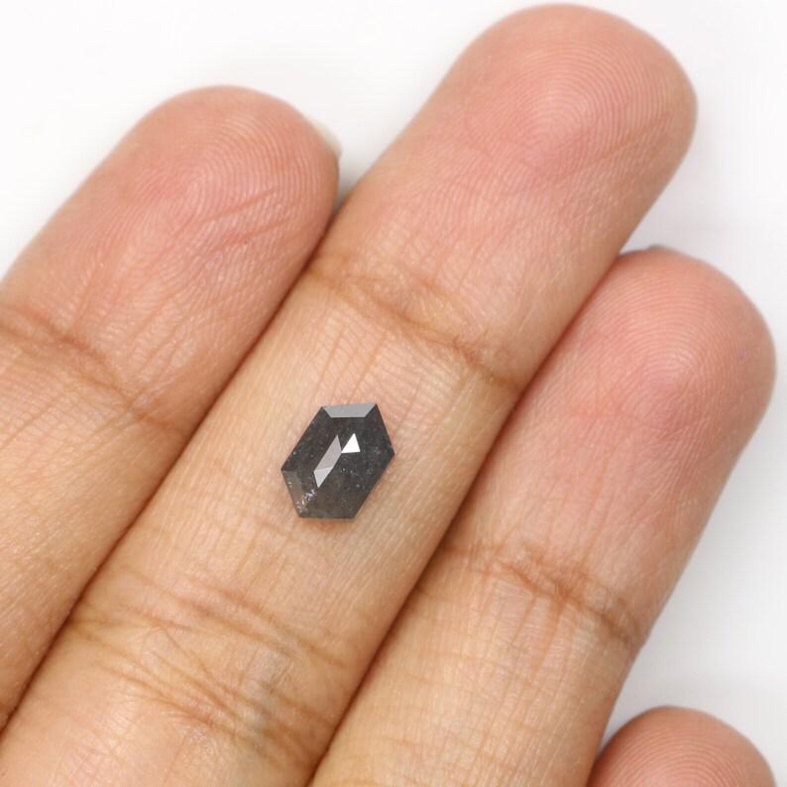 1.06 CT Natural Loose Hexagon Shape Diamond Salt And Pepper Hexagon Cut Diamond 7.70 MM Natural Grey Color Hexagon Rose Cut Diamond NQ7118
