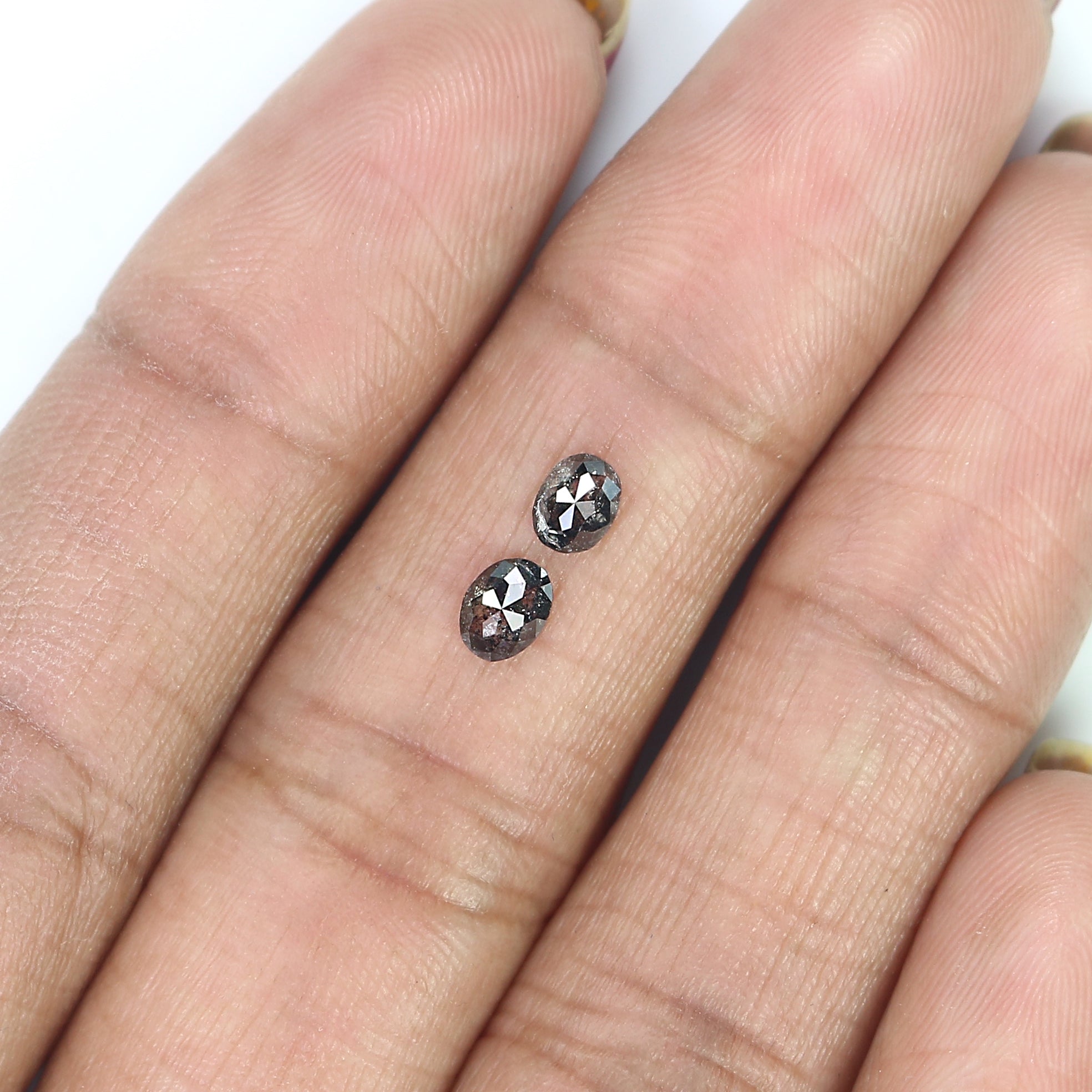 0.48 CT Natural Loose Oval Cut Pair Diamond Salt And Pepper Oval Shape Diamond 4.60 MM Natural Black Grey Color Oval Rose Cut Diamond LQ2764
