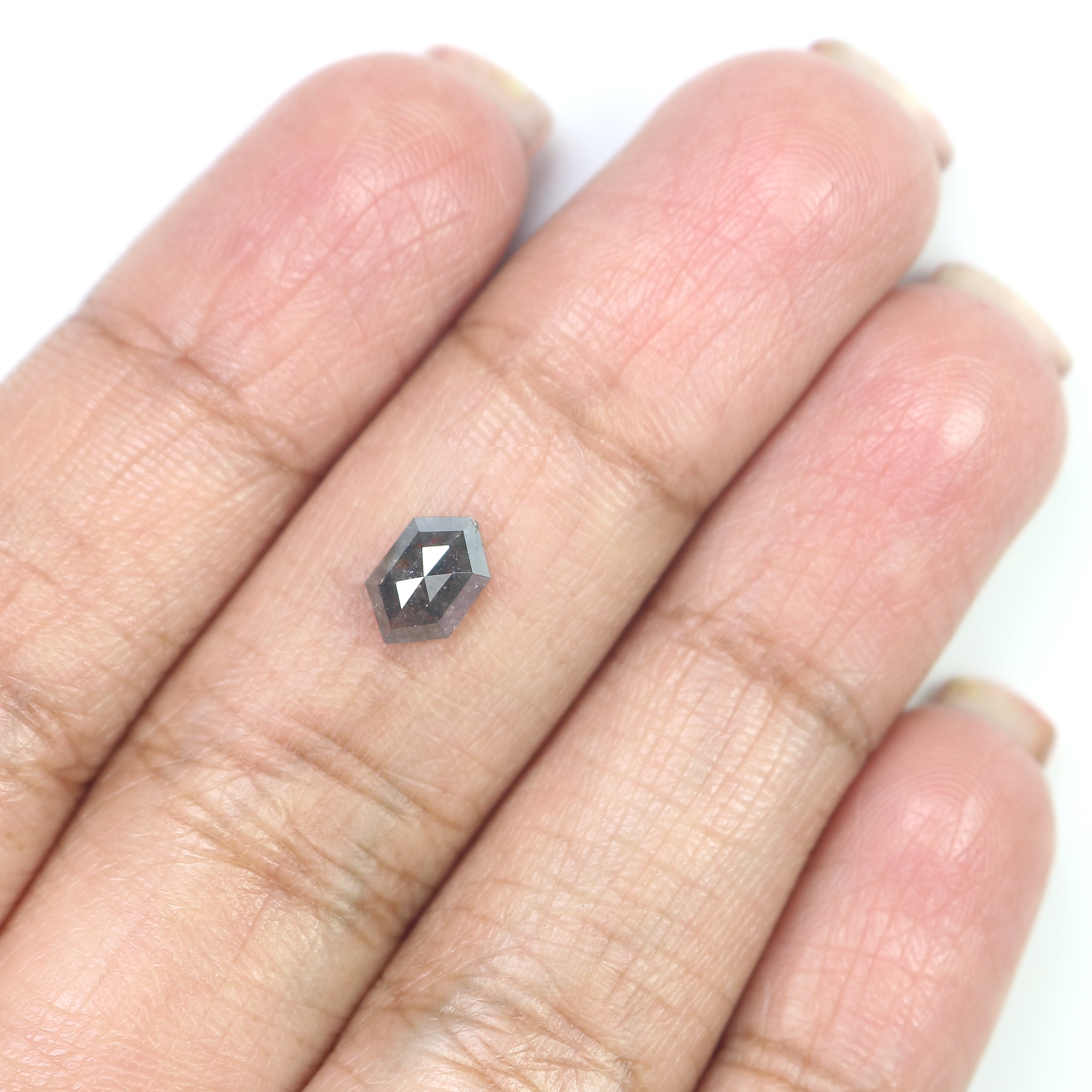 0.70 CT Natural Loose Hexagon Shape Diamond Salt And Pepper Hexagon Cut Diamond 7.05 MM Natural Black Grey Hexagon Rose Cut Diamond QL8153