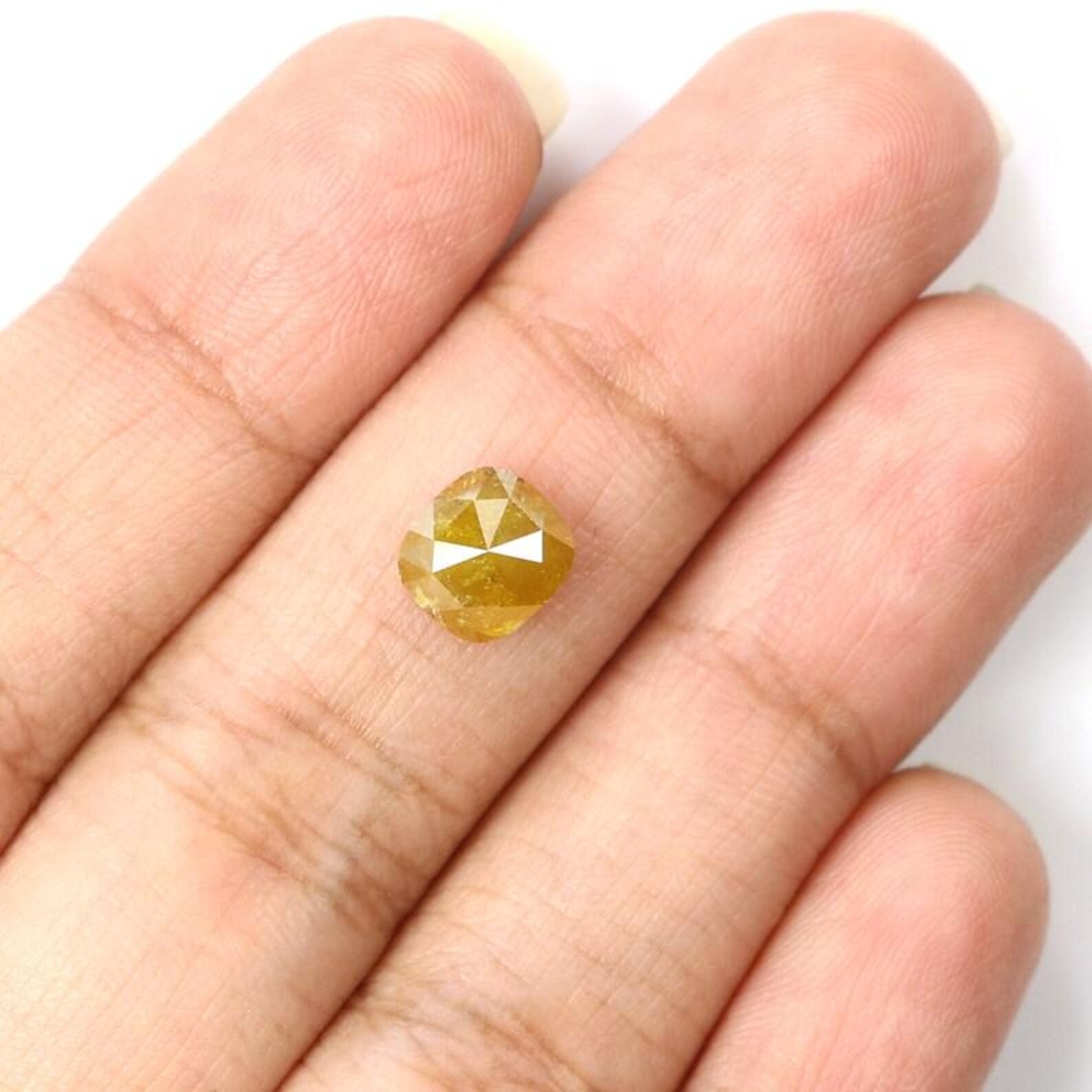 1.81 Ct Natural Loose Cushion Shape Diamond Yellow Color Cushion Cut Diamond 7.10 MM Natural Yellow Color Cushion Rose Cut Diamond NQ156