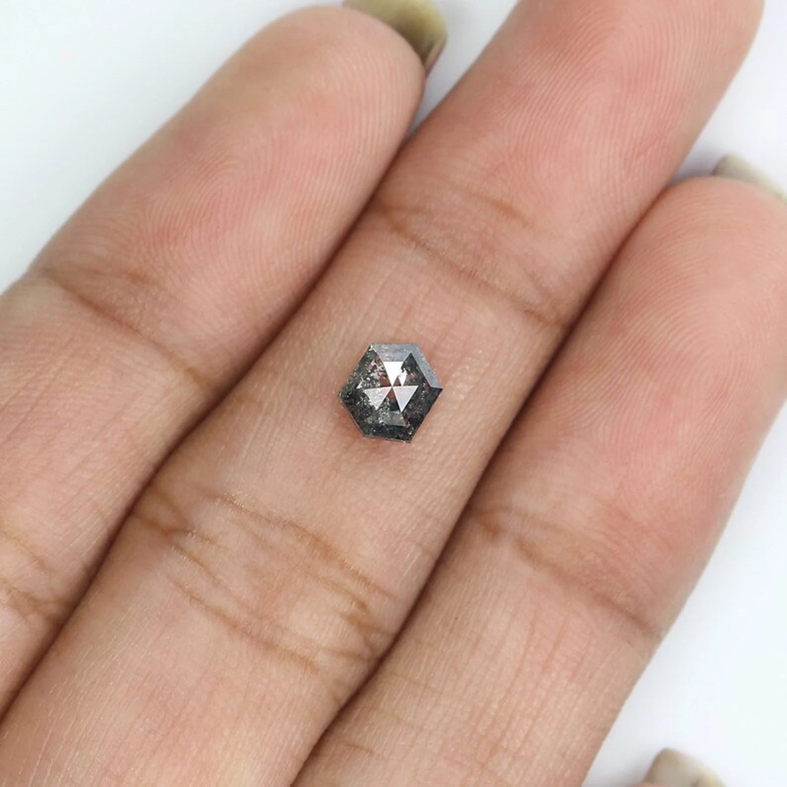 0.57 CT Natural Loose Hexagon Shape Diamond Salt And Pepper Hexagon Diamond 5.75 MM Natural Loose Diamond Hexagon Rose Cut Diamond NQ2459