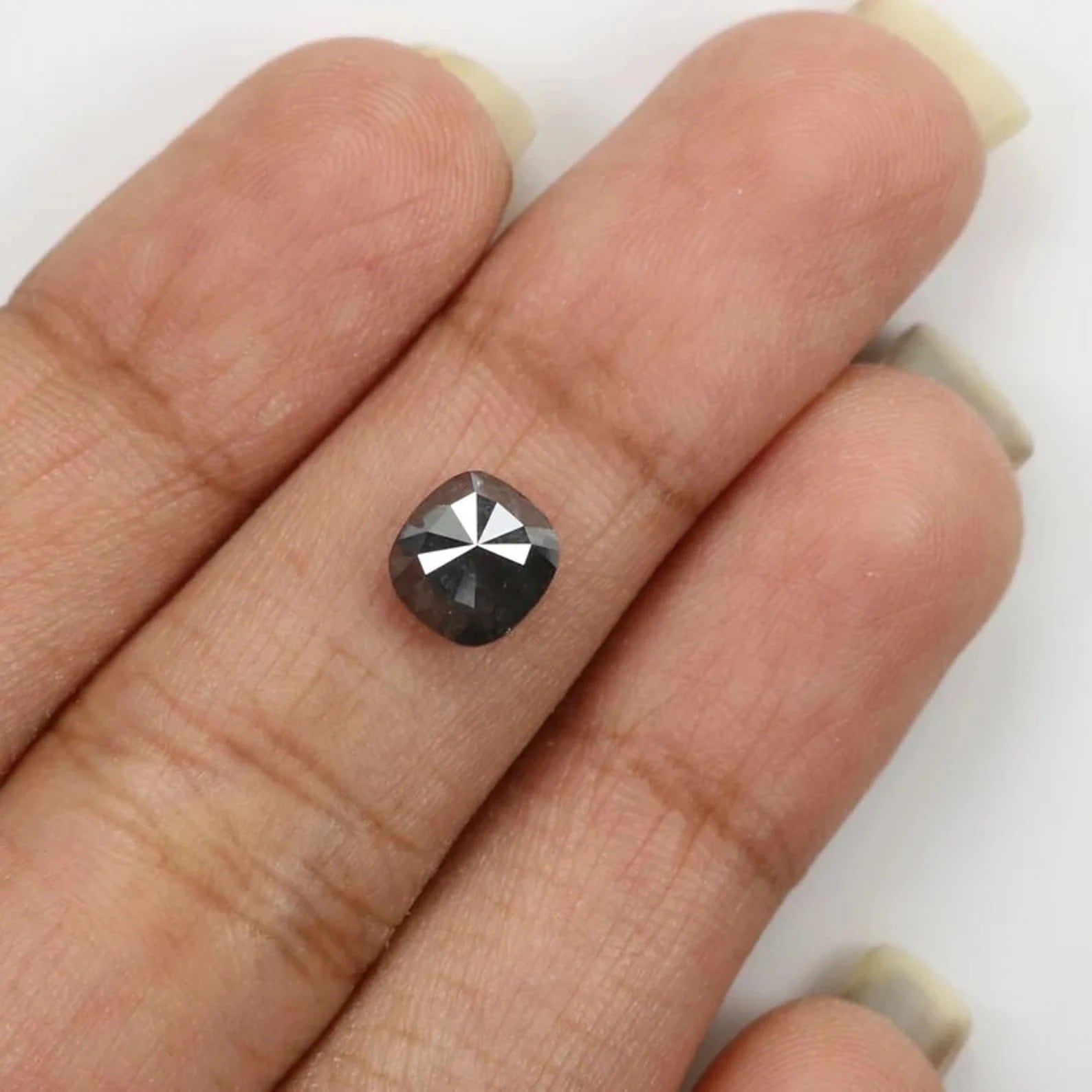 1.41 CT Natural Loose Cushion Shape Diamond Salt And Pepper Cushion Cut Diamond 6.80 MM Natural Black Color Cushion Rose Cut Diamond NQ9062