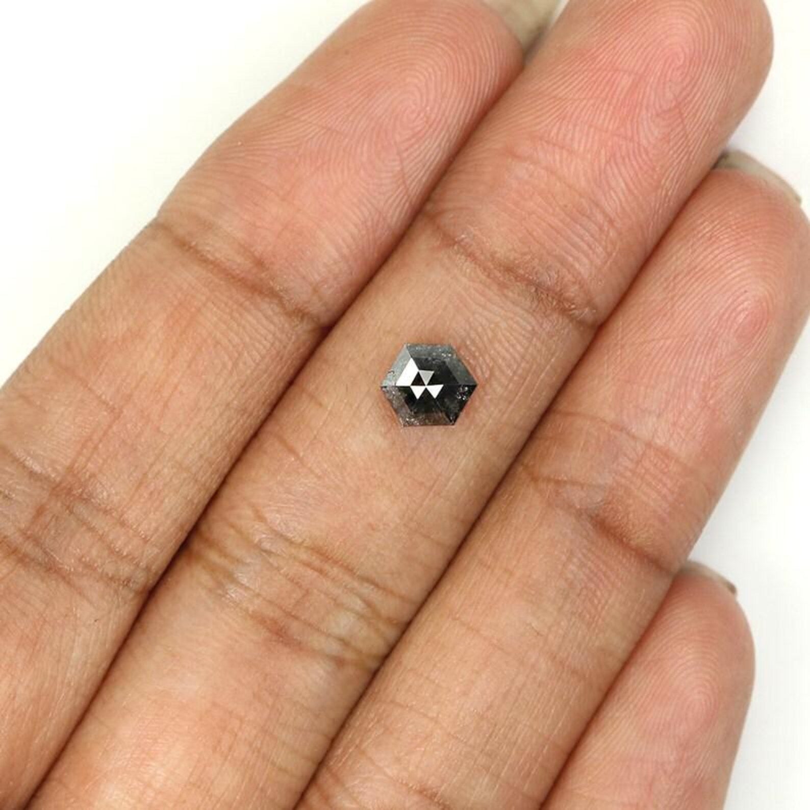 0.92 CT Natural Loose Hexagon Shape Diamond Salt And Pepper Hexagon Diamond 5.80 MM Natural Black Gray Color Hexagon Rose Cut Diamond NQ1594