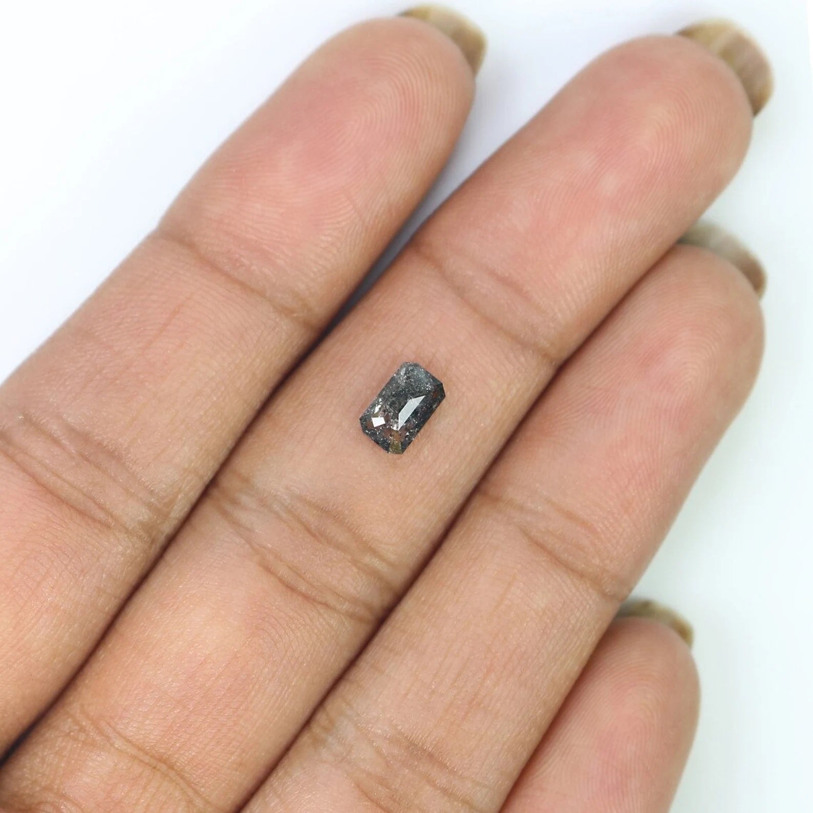 0.60 CT Natural Loose Emerald Shape Diamond Salt And Pepper Emerald Diamond 6.15 MM Natural Black Grey Color Emerald Rose Cut Diamond NQ1089