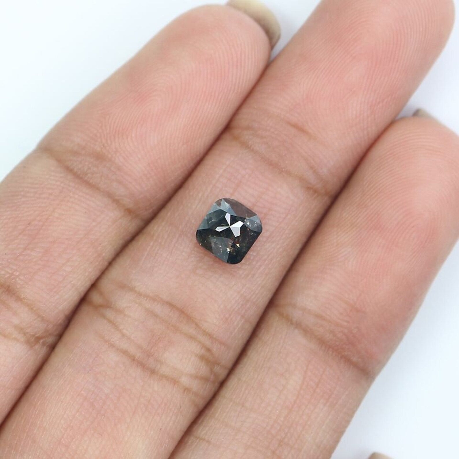 0.88 Ct Natural Loose Cushion Shape Diamond Salt And Pepper Cushion Diamond 5.40 MM Natural Black Grey Color Cushion Rose Cut Diamond NQ1133