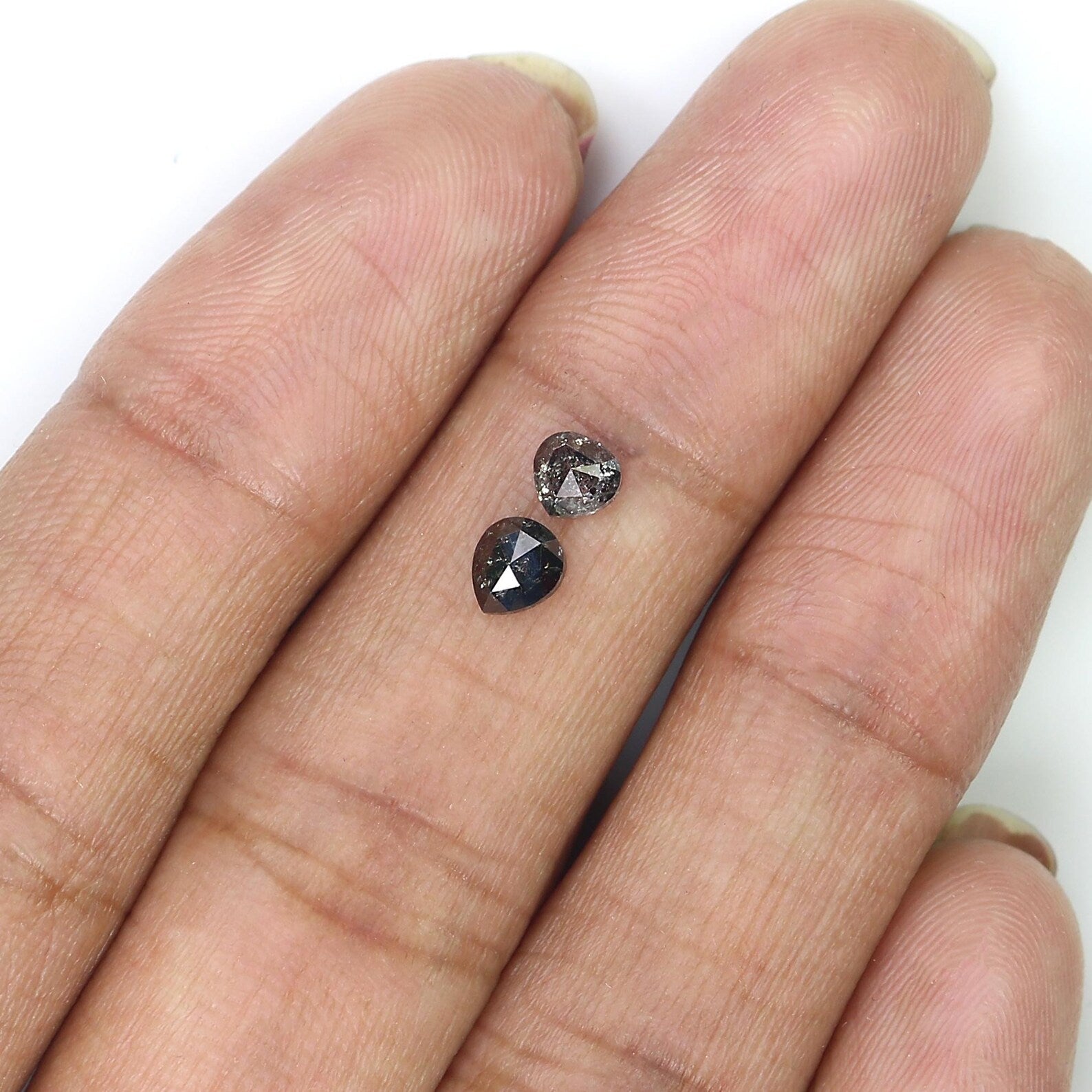 0.67 CT Natural Loose Heart Cut Pair Diamond Salt And Pepper Pear Shape Diamond 3.85 MM Black Grey Color Heart Rose Cut Diamond NQ1855