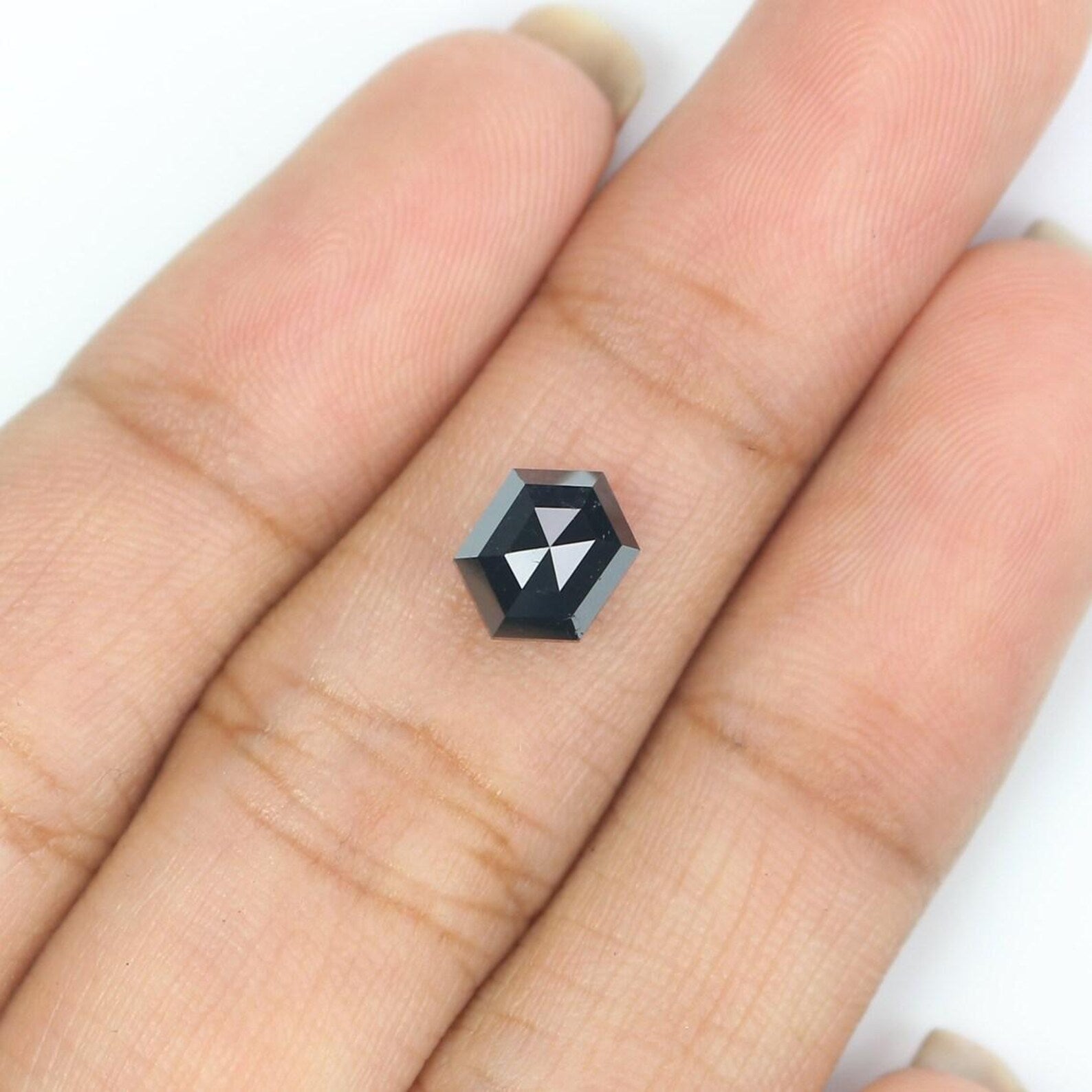 1.51 Ct Natural Loose Hexagon Shape Diamond Black Color Hexagon Diamond 7.65 MM Natural Loose Black Color Hexagon Rose Cut Diamond NQ537