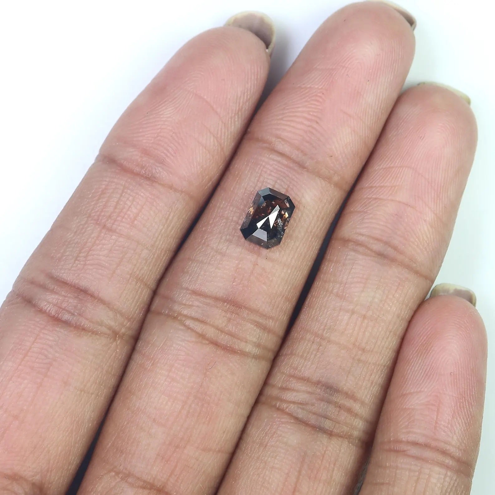 1.24 CT Natural Loose Emerald Shape Diamond Black Brown Color Emerald Cut Diamond 7.00 MM Natural Black Brown Emerald Rose Cut Diamond QN615