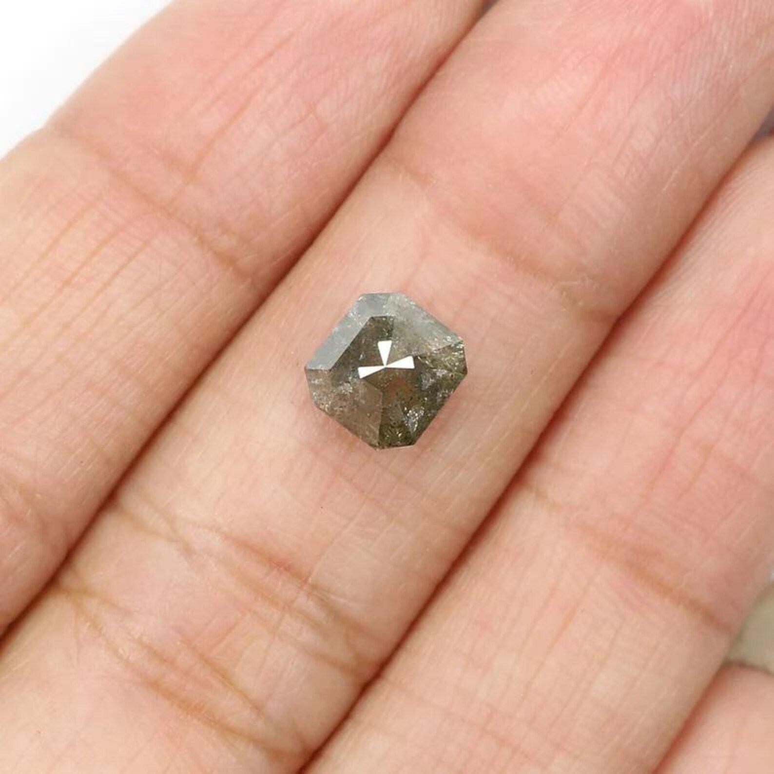 1.85 CT Natural Loose Emerald Shape Diamond Green Color Emerald Cut Diamond 6.65 MM Natural Loose Gray Color Emerald Rose Cut Diamond NQ8982