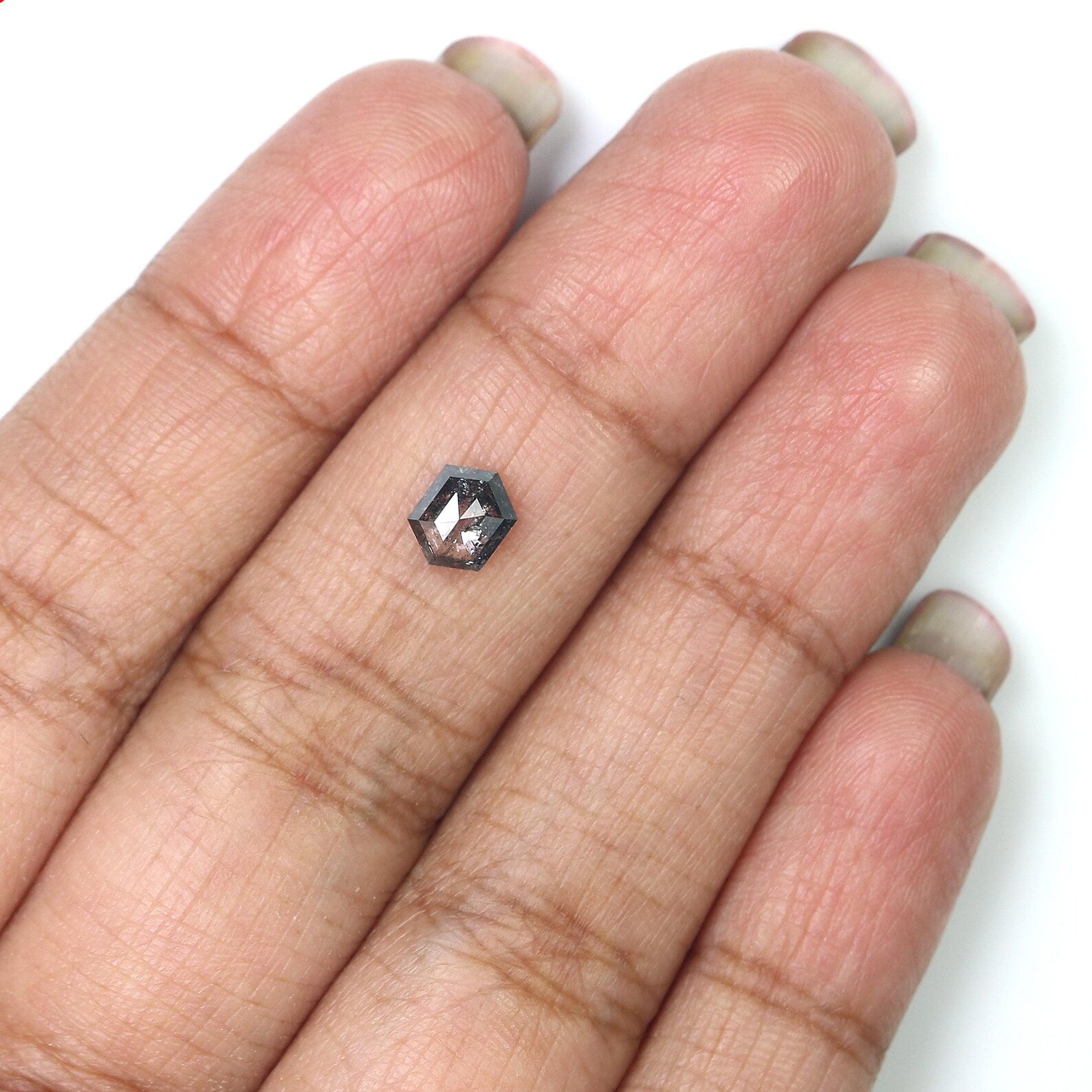 0.69 CT Natural Loose Hexagon Shape Diamond Salt And Pepper Hexagon Cut Diamond 6.00 MM Natural Loose Hexagon Shape Rose Cut Diamond QN849
