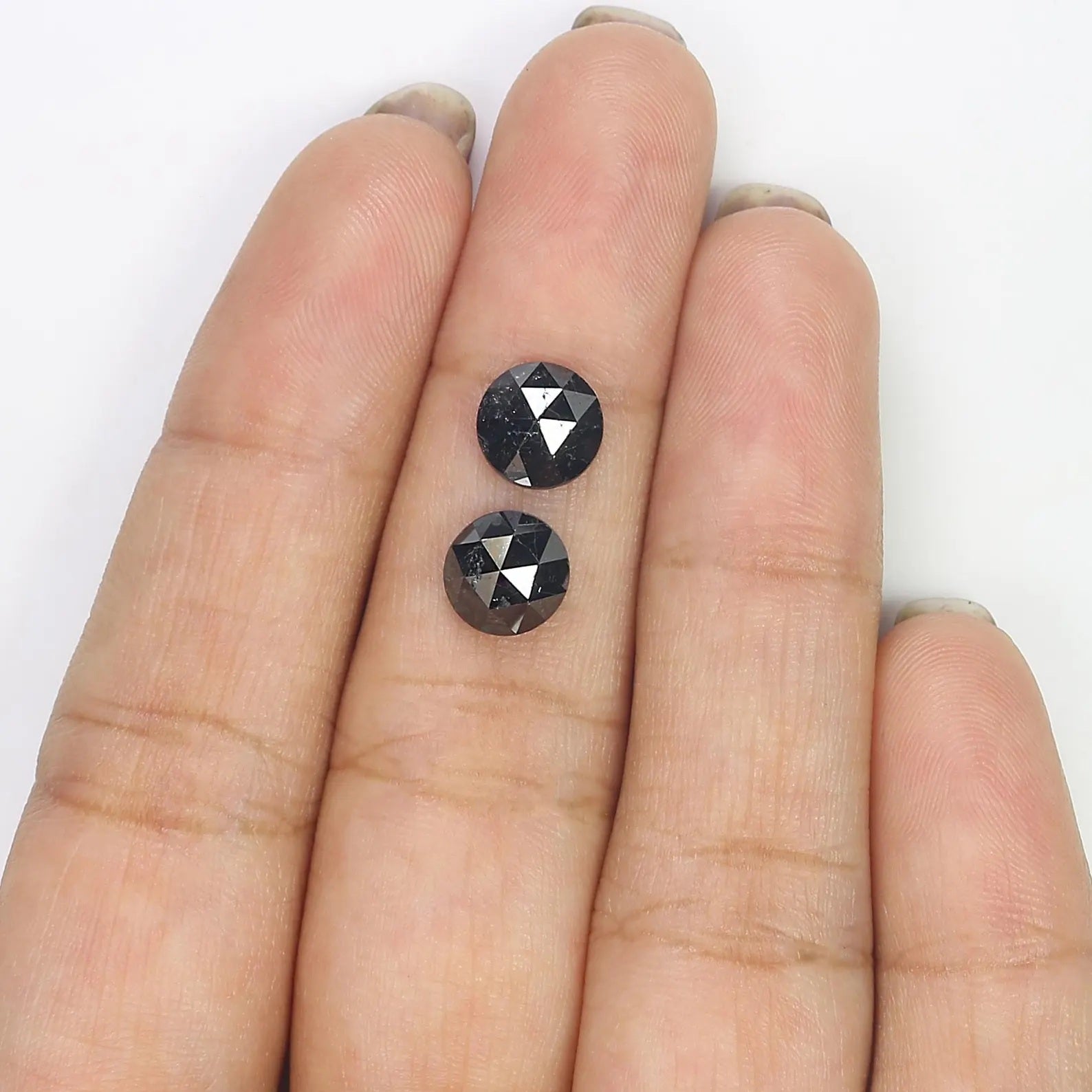 3.00 CT Natural Loose Round Shape Pair Diamond Black Color Round Diamond 7.20 MM Natural Diamond Black Color Round Rose Cut Diamond NQ1736