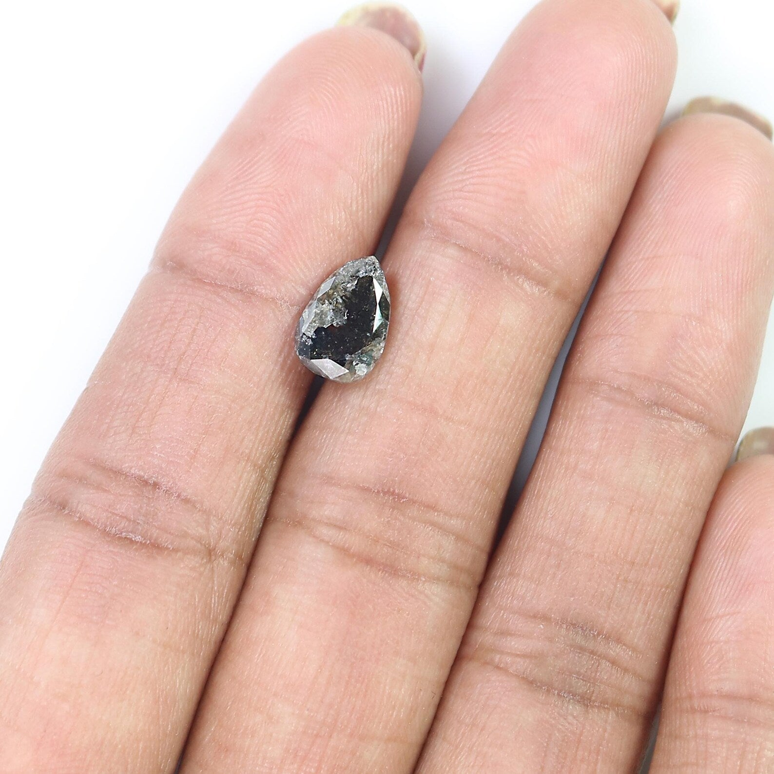 1.95 CT Natural Loose Pear Shape Diamond Salt And Pepper Pear Diamond 9.70 MM Natural Diamond Black Grey Color Pear Rose Cut Diamond N7666