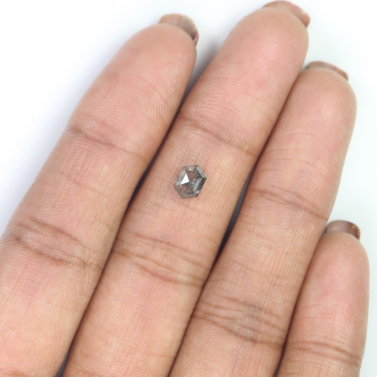 0.74 CT Natural Loose Hexagon Shape Diamond Salt And Pepper Diamond 6.05 MM Natural Loose Black Grey Color Hexagon Rose Cut Diamond QN585