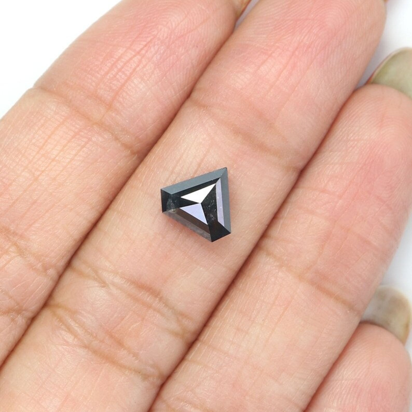 1.44 CT Natural Loose Shield Shape Diamond Black Color Shield Cut Diamond 7.15 MM Natural Diamond Black Color Shield Rose Cut Diamond NQ9100