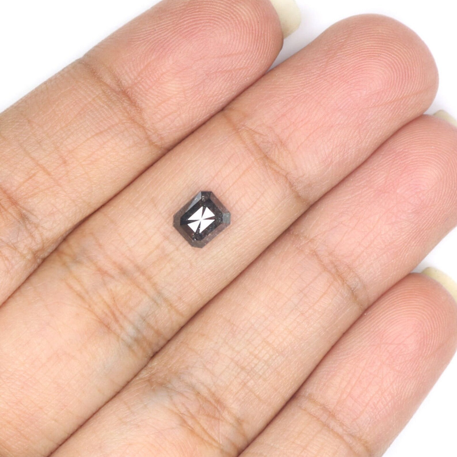 0.98 Ct Natural Loose Emerald Shape Diamond Salt And Pepper Emerald Diamond 5.75 MM Natural Black Grey Color Emerald Rose Cut Diamond NQ8176