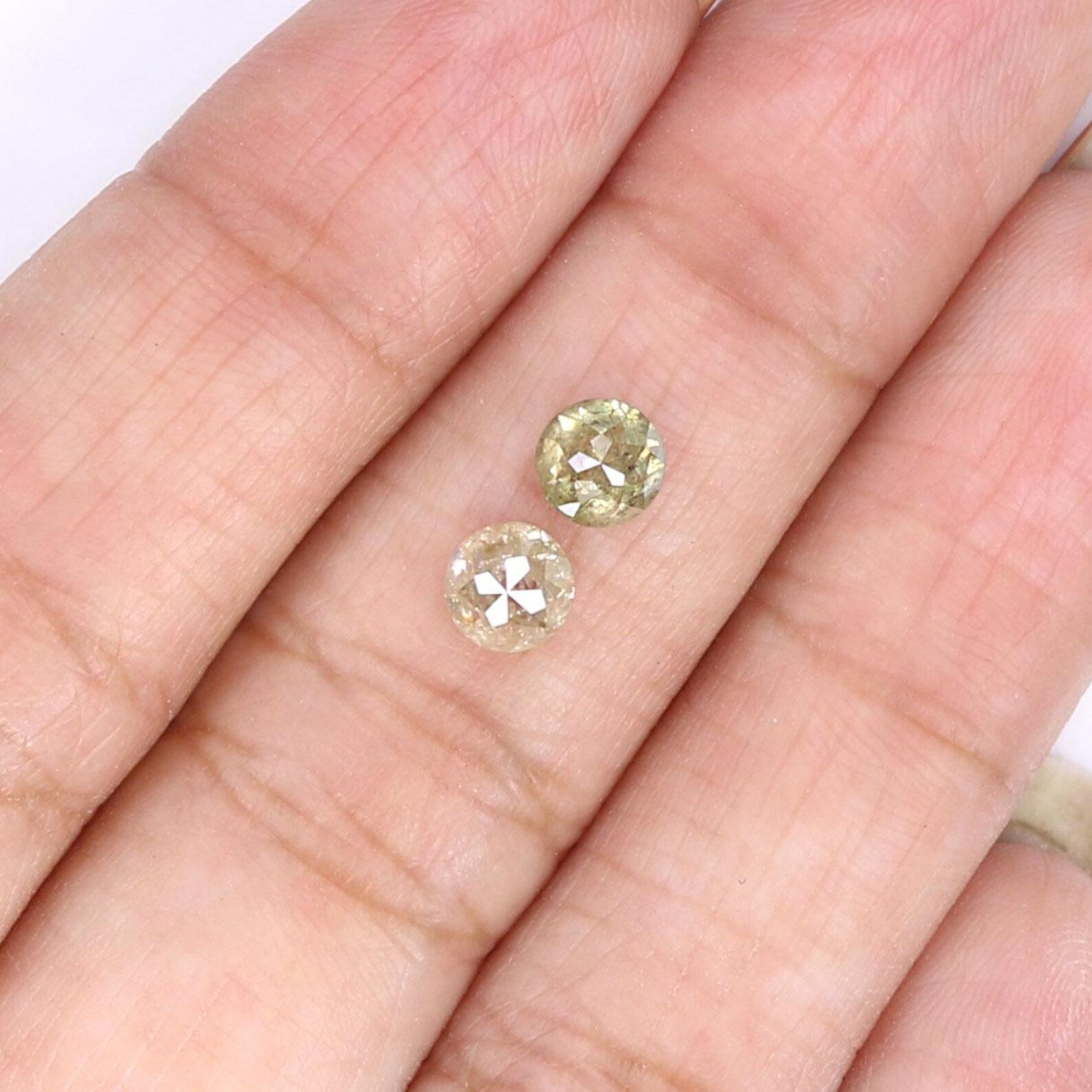 1.26 CT Natural Loose Round Cut Pair Diamond Grey Color Round Shape Diamond 4.75 MM Natural Loose Green Color Round Rose Cut Diamond NQ1965