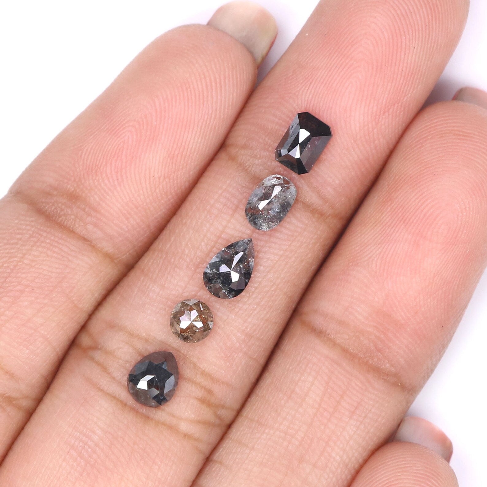 Natural Loose Mix Shape Salt And Pepper Diamond Black Grey Color 1.64 CT 3.70 MM Mix Shape Rose Cut Diamond KDN1485