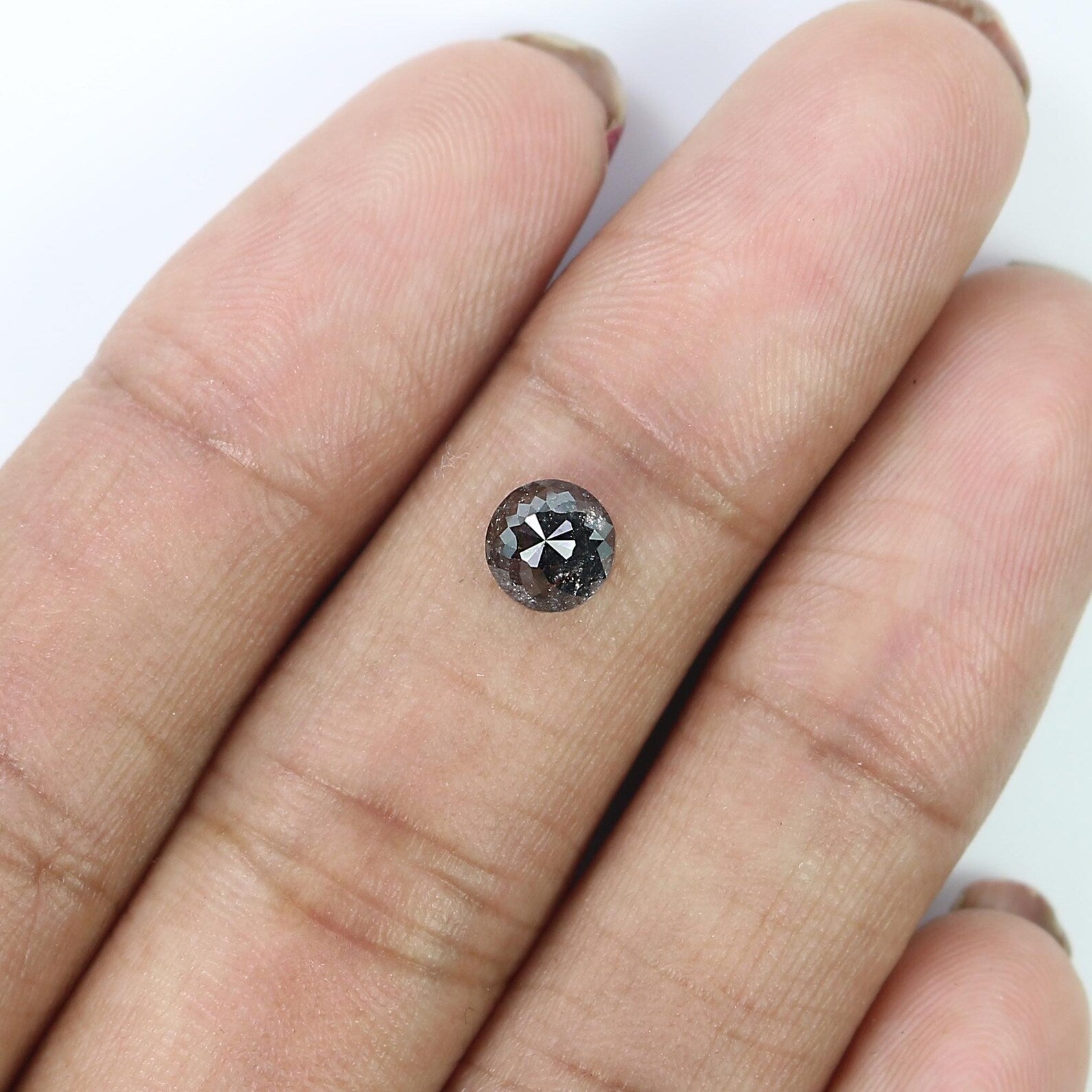 0.90 Ct Natural Loose Round Rose Cut Diamond Salt And Pepper Hexagon Diamond 5.60 MM Natural Black Grey Color Round Shape Diamond QN8896