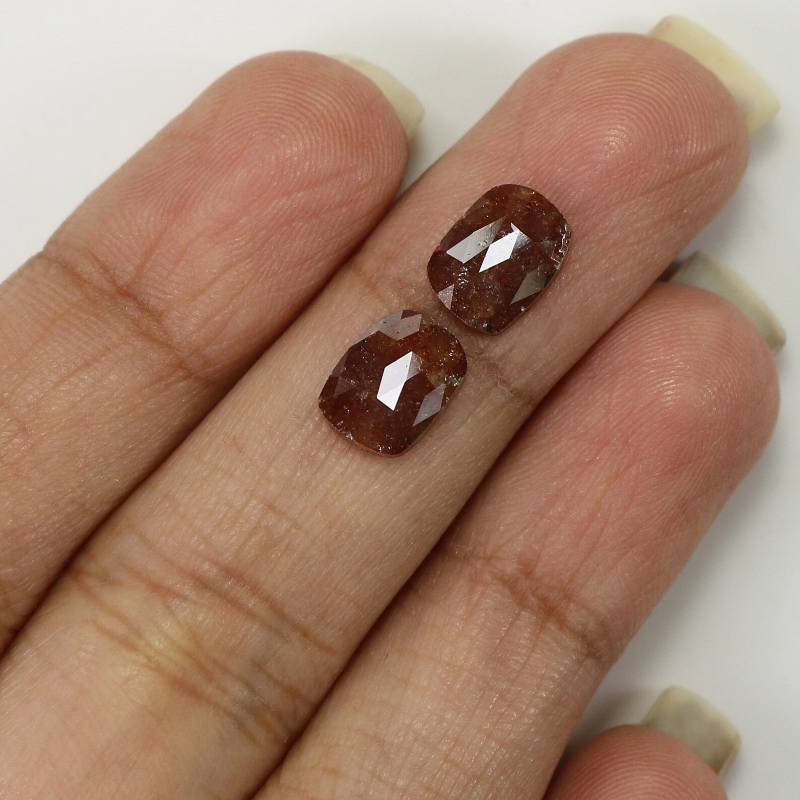 2.49 CT Natural Loose Cushion Shape Pair Brown Color Cushion Cut Pair Diamond 8.60 MM Natural Loose Cushion Pair Rose Cut Diamond KDN8224