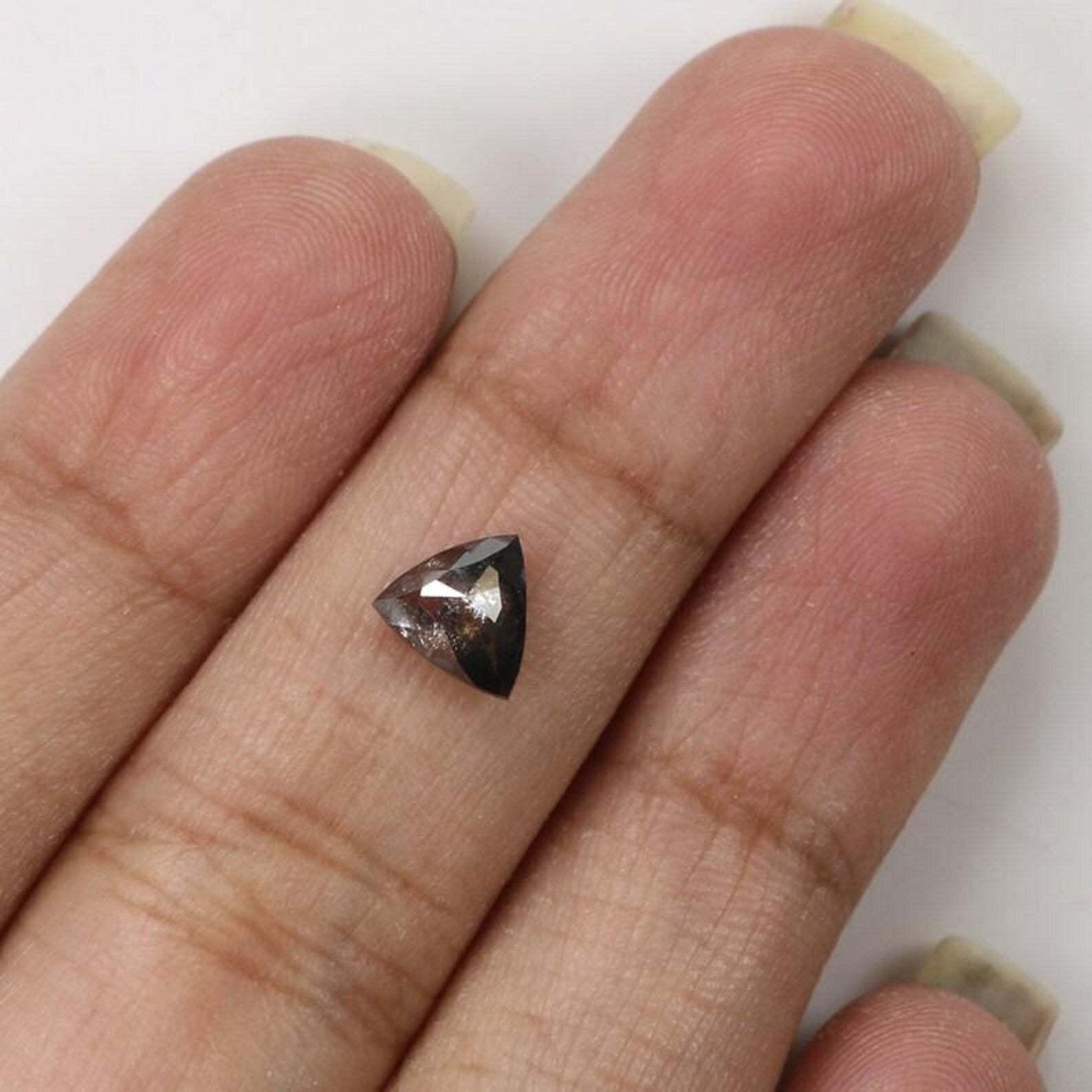 0.87 Ct Natural Loose Triangle Shape Diamond Salt And Pepper Triangle Diamond 6.60 MM Natural Black Grey Triangle Rose Cut Diamond NQ9341