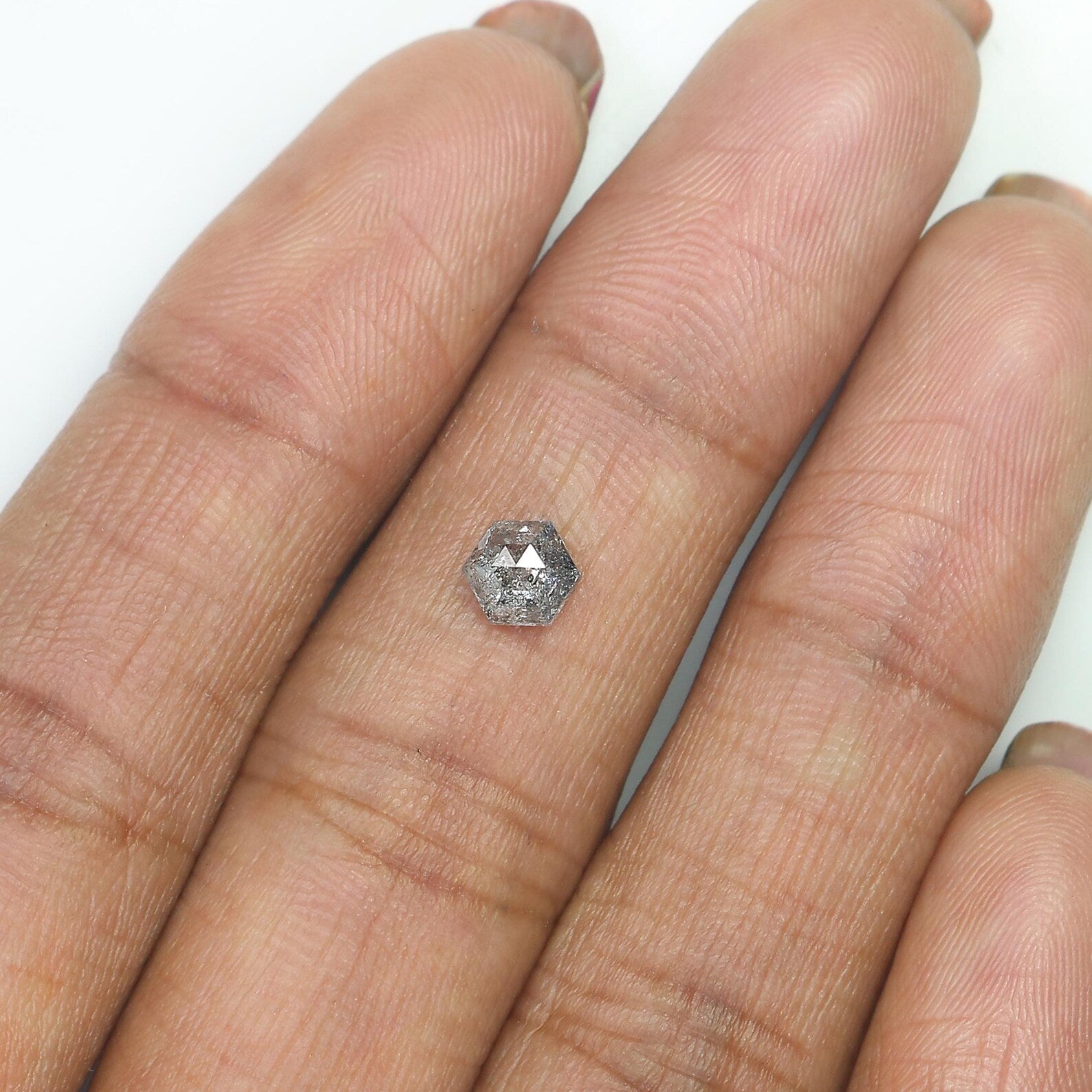 0.58 CT Natural Loose Hexagon Shape Diamond Salt And Pepper Hexagon Cut Diamond 5.45 MM Natural Loose Hexagon Shape Rose Cut Diamond QN536