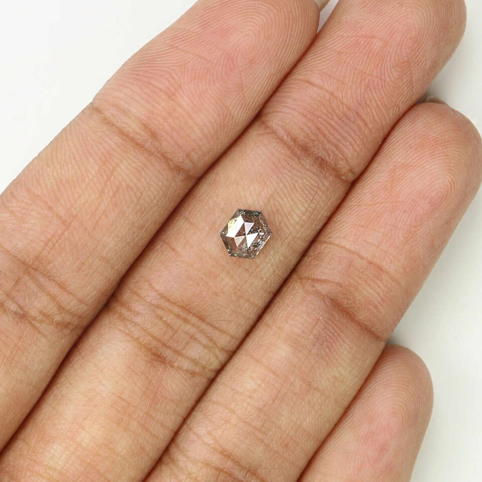 0.58 Ct Natural Loose Hexagon Shape Diamond Salt And Pepper Hexagon Diamond 5.70 MM Natural Black Grey Color Hexagon Rose Cut Diamond QN1564