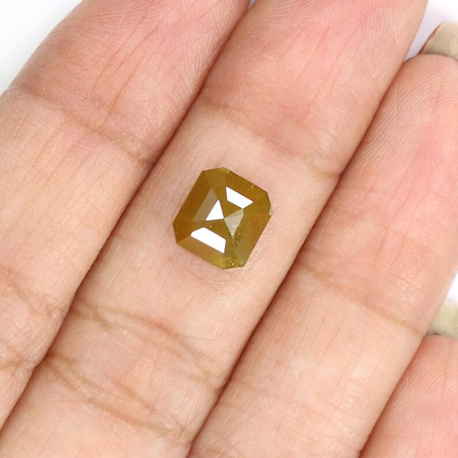 1.49 Ct Natural Loose Emerald Shape Diamond Yellow Color Emerald Diamond 7.55 MM Natural Loose Yellow Color Emerald Rose Cut Diamond NQ504