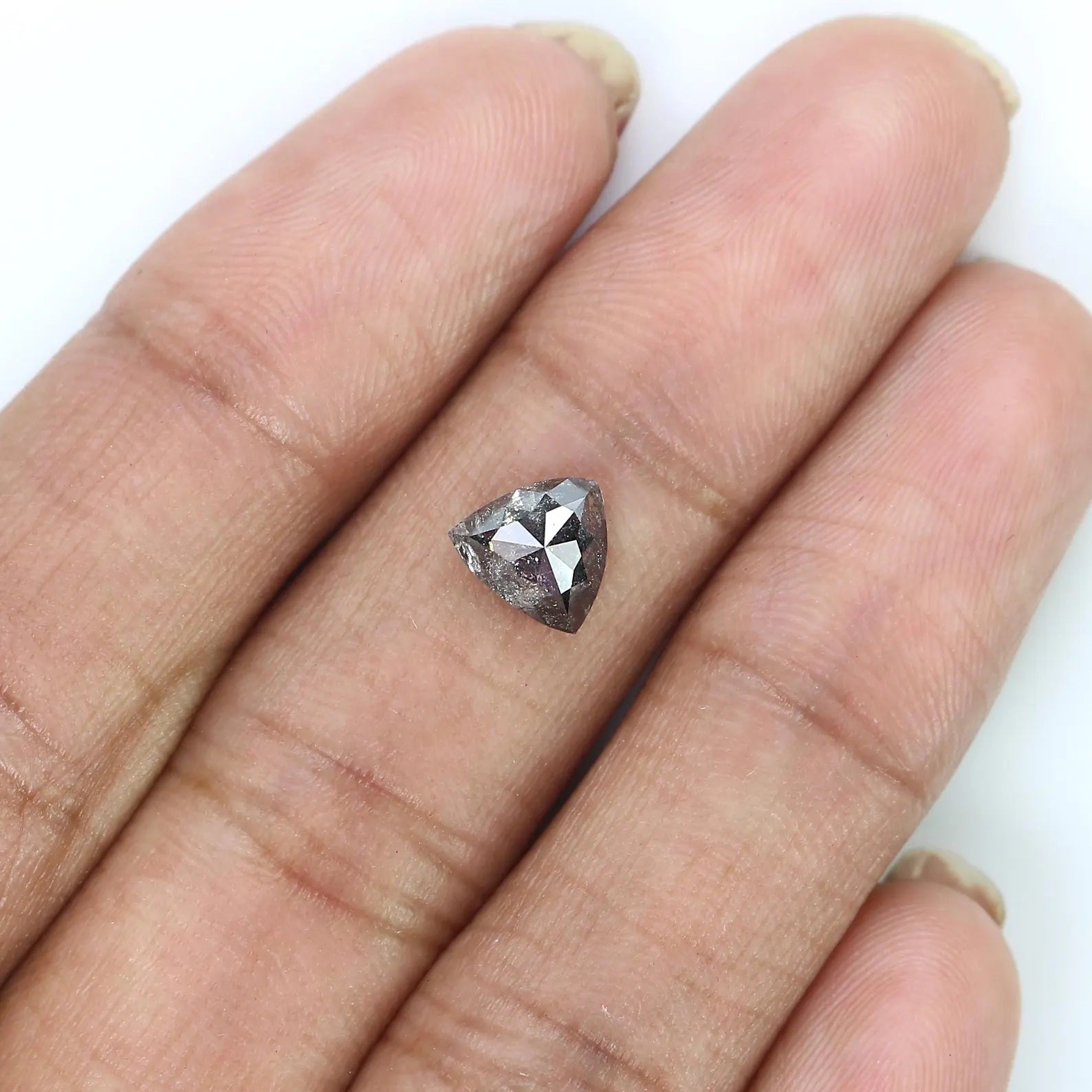 1.27 Ct Natural Loose Diamond Triangle Shape Diamond Salt And Pepper Diamond 7.00 MM Natural Black Grey Triangle Rose Cut Diamond QN9661