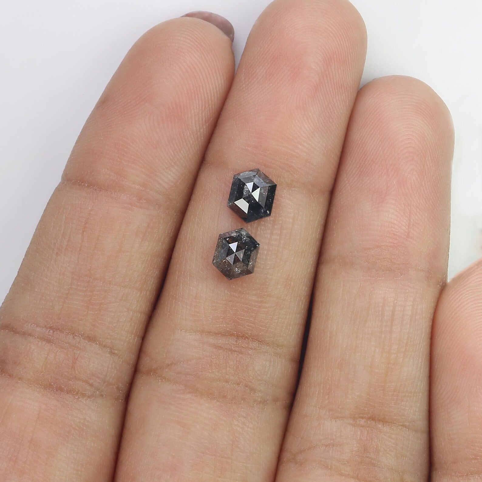1.24 Ct Natural Loose Hexagon Shape Pair Diamond Salt And Pepper Hexagon Diamond 5.75 MM Black Grey Color Hexagon Rose Cut Diamond NQ783