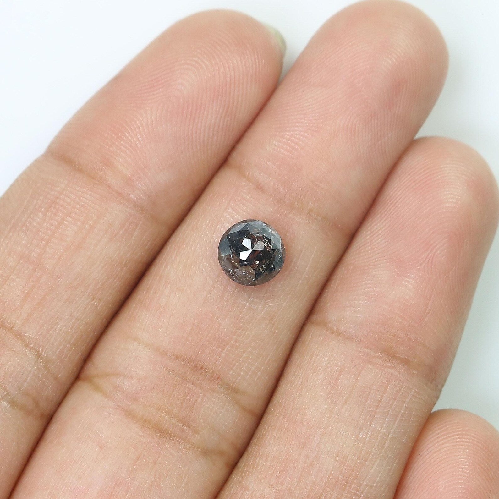 0.96 Ct Natural Loose Round Shape Diamond Salt And Pepper Round Cut Diamond 6.00 MM Natural Black Grey Color Round Rose Cut Diamond QN1216