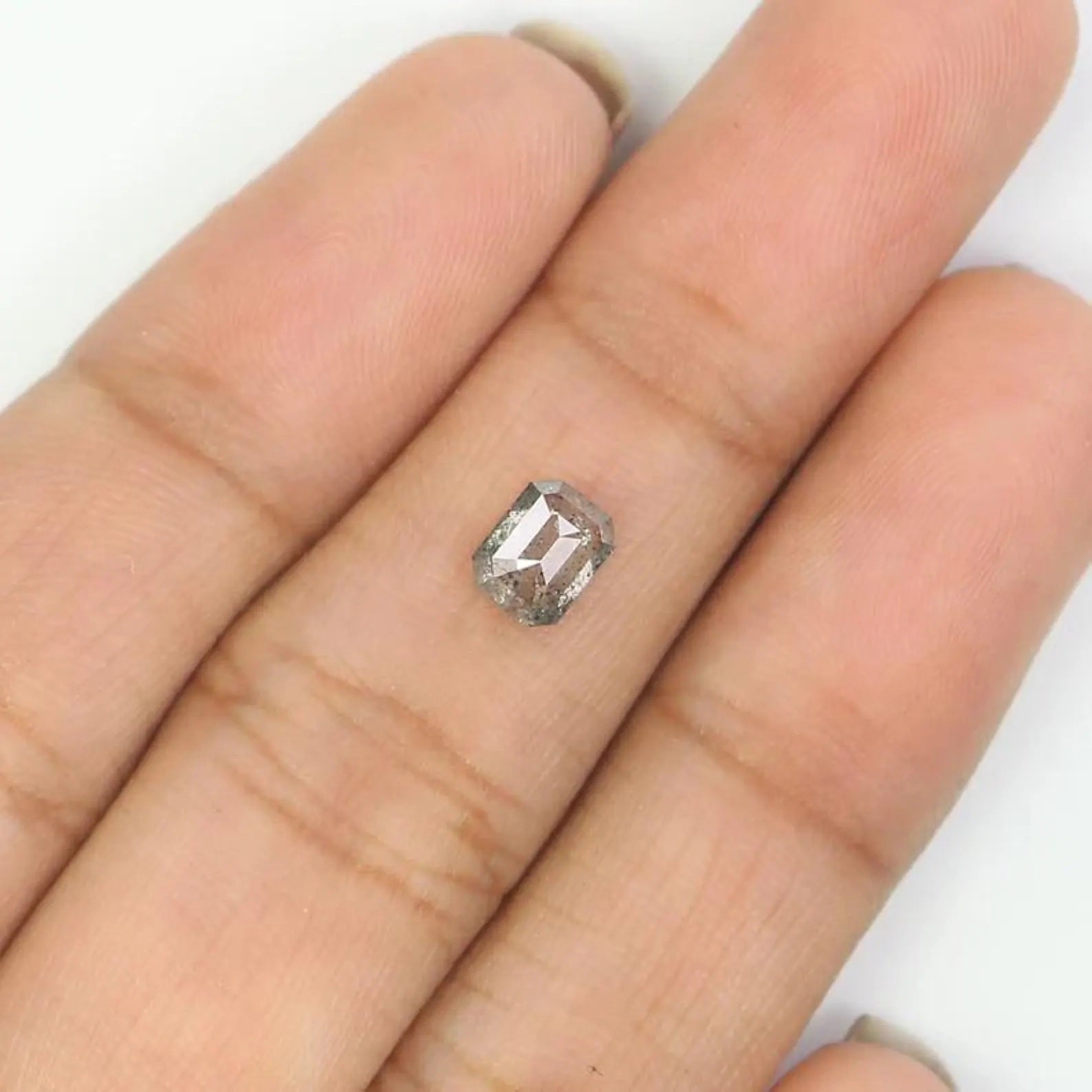 0.64 CT Natural Loose Emerald Shape Diamond Salt And Pepper Emerald Diamond 5.55 MM Natural Black Grey Color Emerald Rose Cut Diamond NQ2444