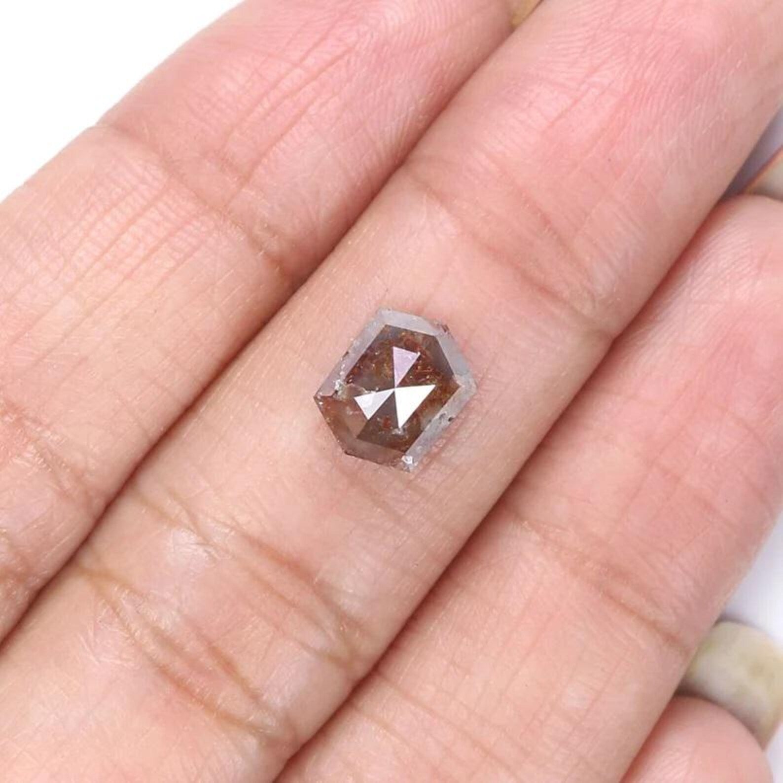 1.99 CT Natural Loose Hexagon Shape Diamond Brown Color Hexagon Diamond 8.15 MM Natural Loose Brown Color Hexagon Rose Cut Diamond NQ1982