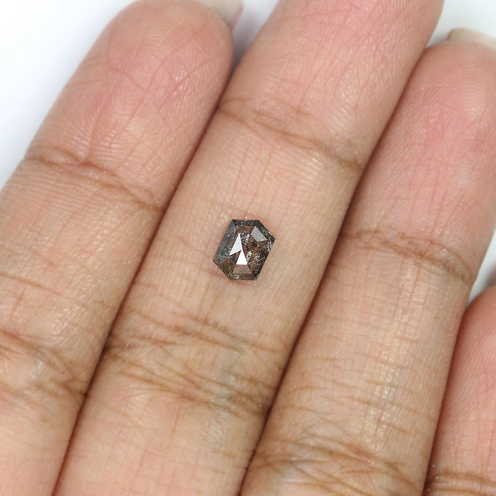 0.69 Ct Natural Loose Hexagon Shape Diamond Salt And Pepper Hexagon Diamond 6.00 MM Natural Black Grey Color Hexagon Rose Cut Diamond QN1480