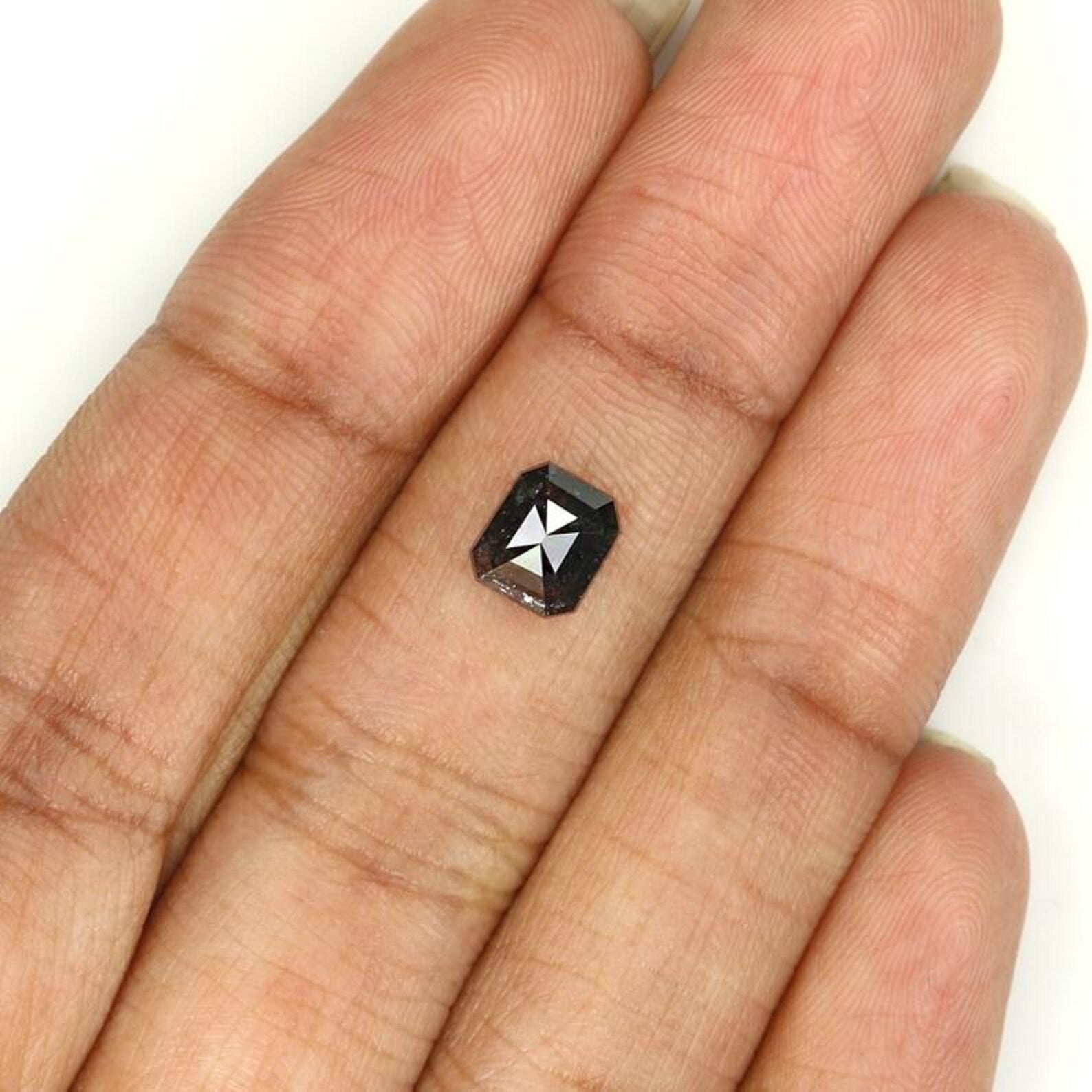 0.97 CT Natural Loose Emerald Shape Diamond Salt And Pepper Emerald Diamond 6.30 MM Natural Black Grey Color Emerald Rose Cut Diamond NQ1589