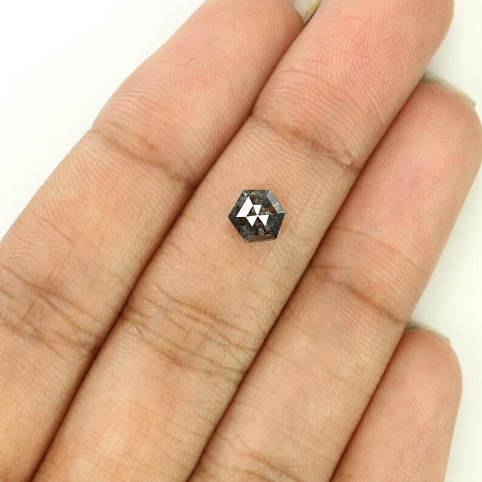 0.84 CT Natural Loose Hexagon Shape Diamond Salt And Pepper Hexagon Diamond 6.10 MM Natural Black Gray Color Hexagon Rose Cut Diamond NQ1584