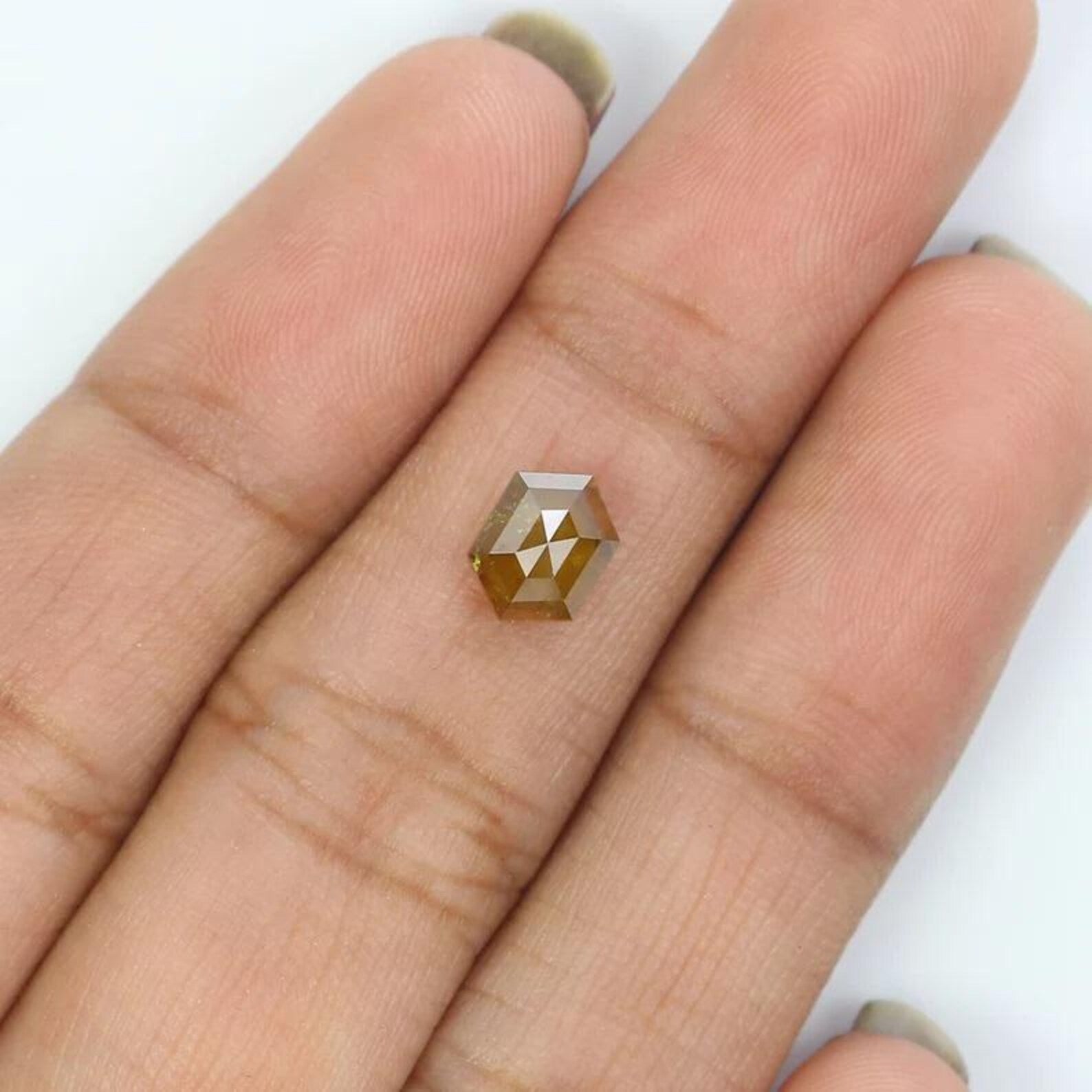 1.04 Ct Natural Loose Hexagon Shape Diamond Yellow Color Hexagon Diamond 7.05 MM Natural Loose Brown Color Hexagon Rose Cut Diamond NQ748