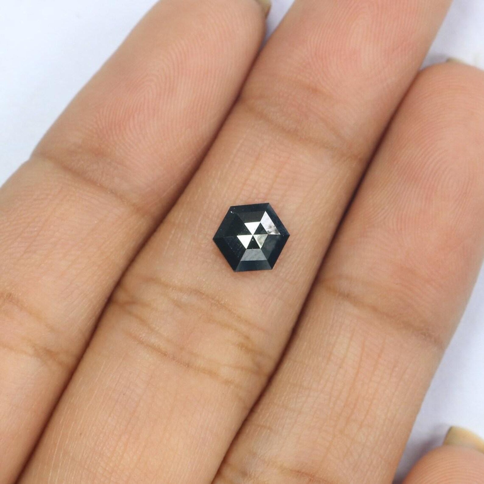 0.67 CT Natural Loose Hexagon Shape Diamond Black Color Hexagon Diamond 6.75 MM Natural Loose Black Color Hexagon Rose Cut Diamond NQ2237