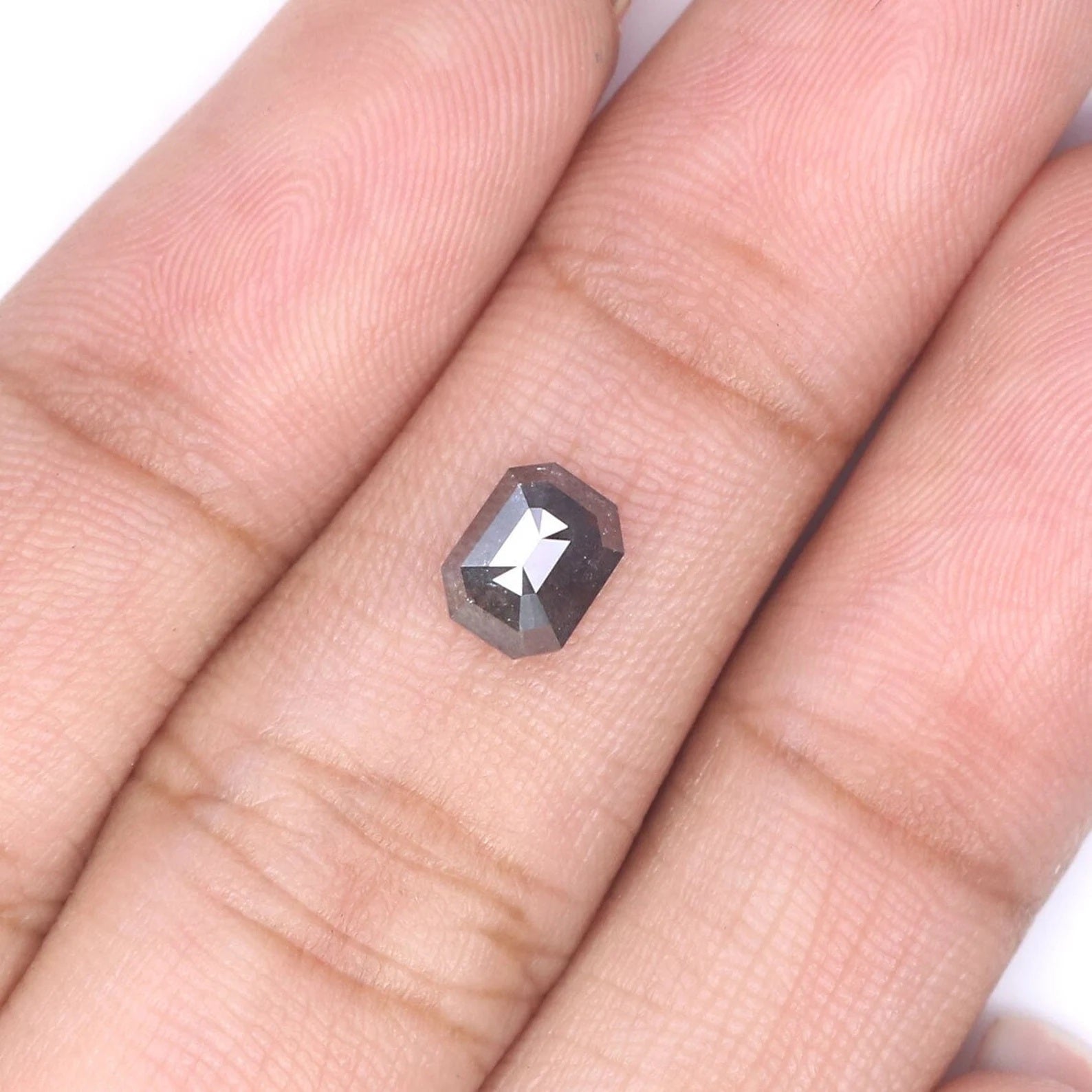 0.74 CT Natural Loose Emerald Shape Diamond Salt Pepper Emerald Cut Diamond 6.05 MM Natural Black Grey Color Emerald Rose Cut Diamond NQ2016