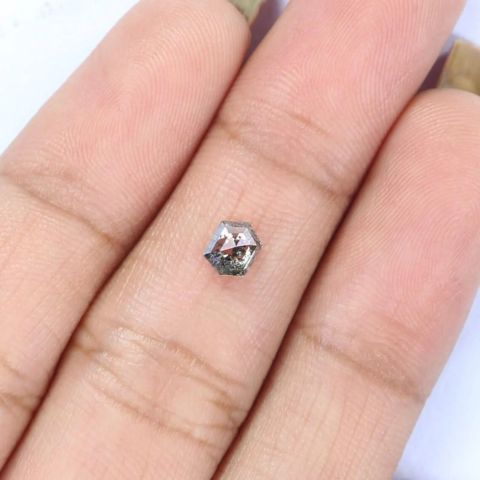 0.37 CT Natural Loose Hexagon Shape Diamond Salt And Pepper Hexagon Diamond 4.80 MM Natural Black Grey Color Hexagon Rose Cut Diamond NQ2158